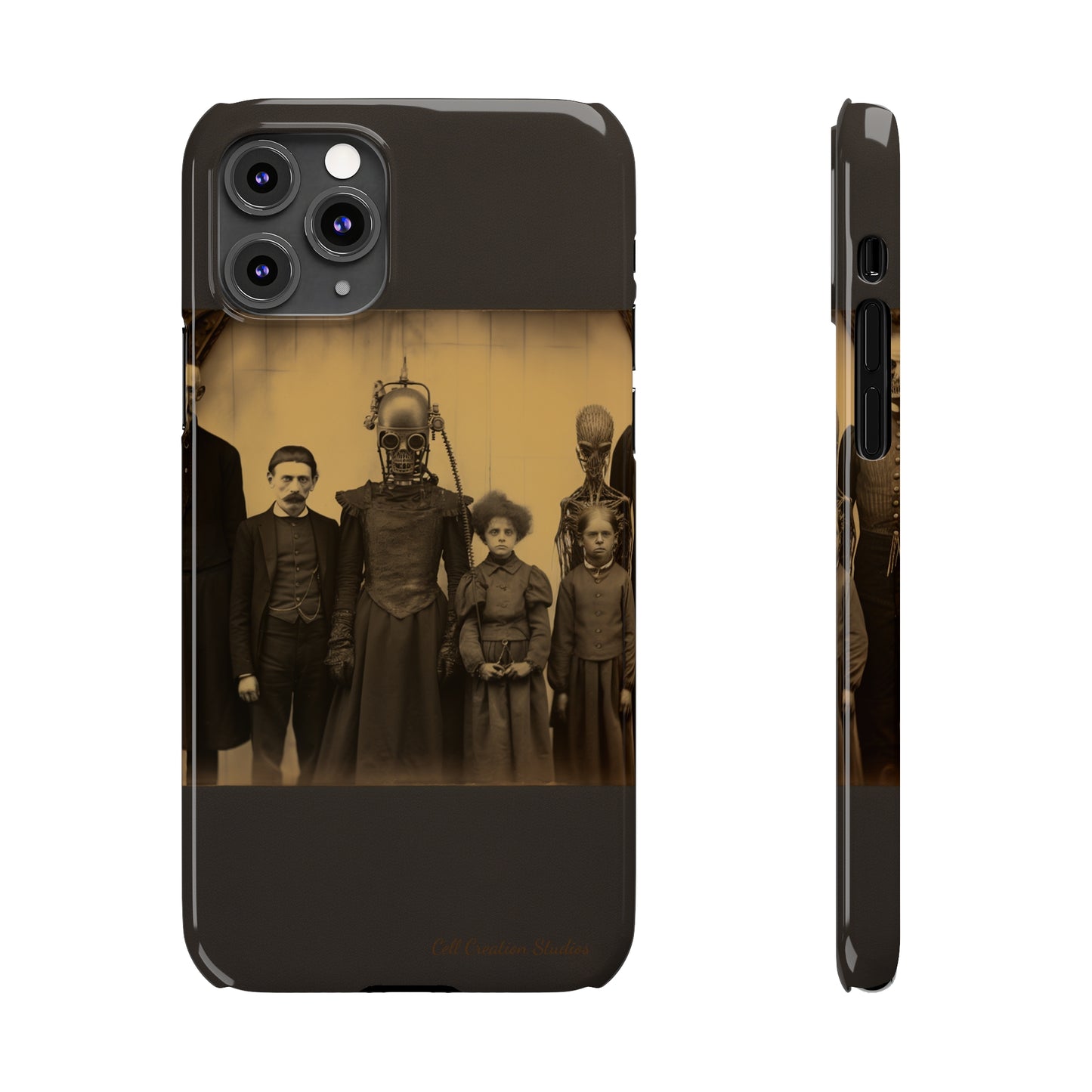 Introducing the "Vintage Odd Creatures" Cell Phone Case – Step into the Eerie Charm of a Haunting Family Portrait -Slim Phone Cases