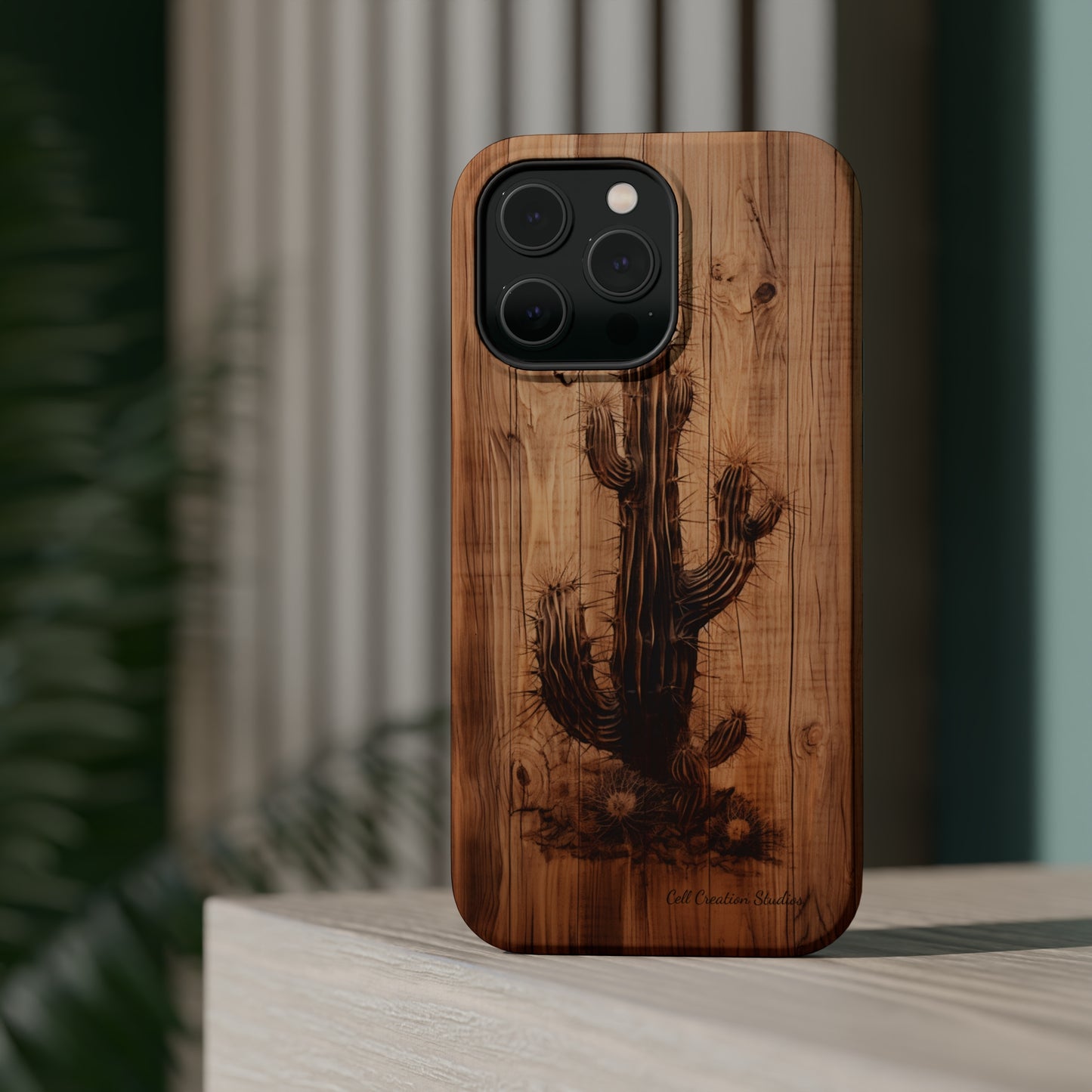 "Cactus Burnt Wood Design" Phone Case -MagSafe Tough Cases