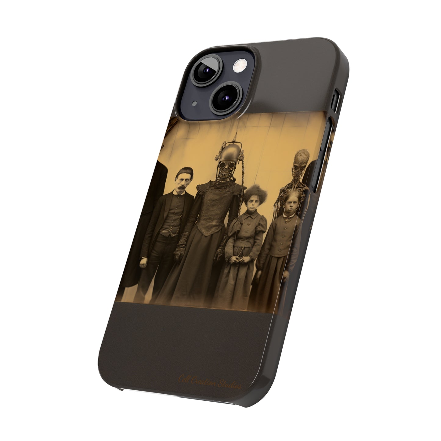 Introducing the "Vintage Odd Creatures" Cell Phone Case – Step into the Eerie Charm of a Haunting Family Portrait -Slim Phone Cases