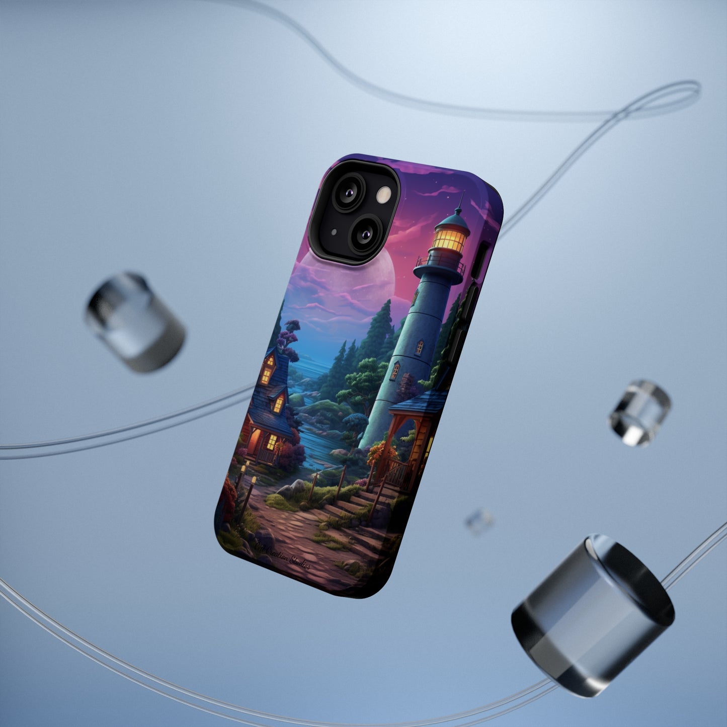 Introducing the "Tranquil Lighthouse Haven" Cell Phone Case – Embrace Serenity with a Picturesque Town and Lighthouse -MagSafe Tough Cases