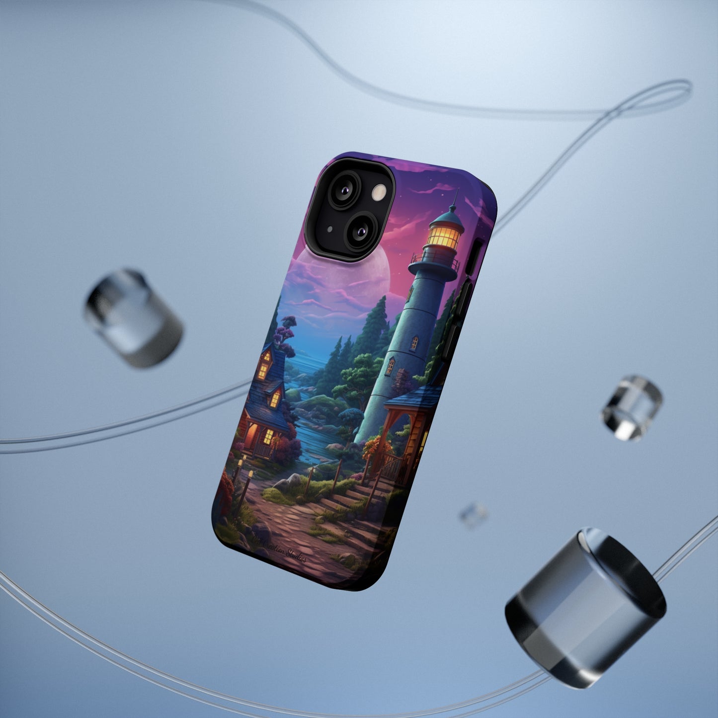 Introducing the "Tranquil Lighthouse Haven" Cell Phone Case – Embrace Serenity with a Picturesque Town and Lighthouse -MagSafe Tough Cases