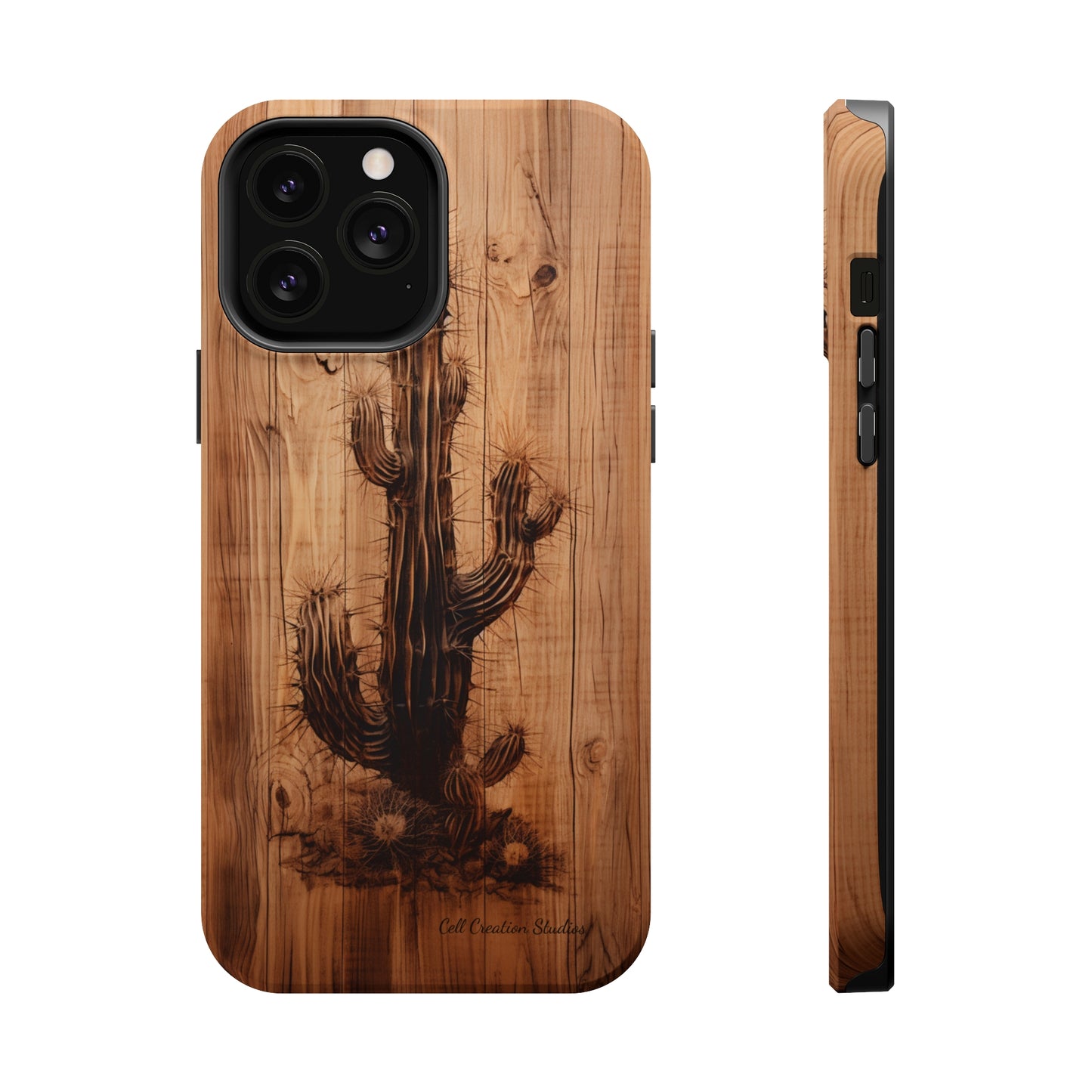 "Cactus Burnt Wood Design" Phone Case -MagSafe Tough Cases