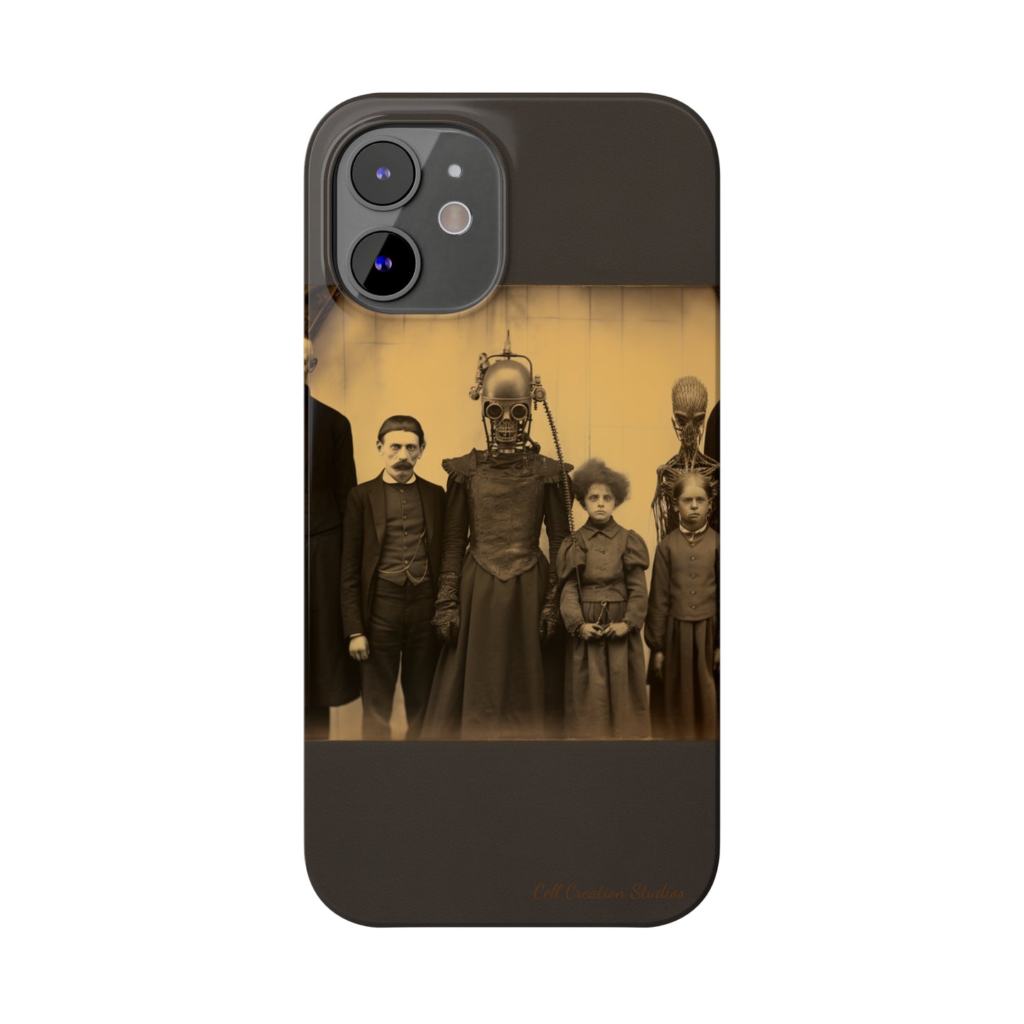Introducing the "Vintage Odd Creatures" Cell Phone Case – Step into the Eerie Charm of a Haunting Family Portrait -Slim Phone Cases