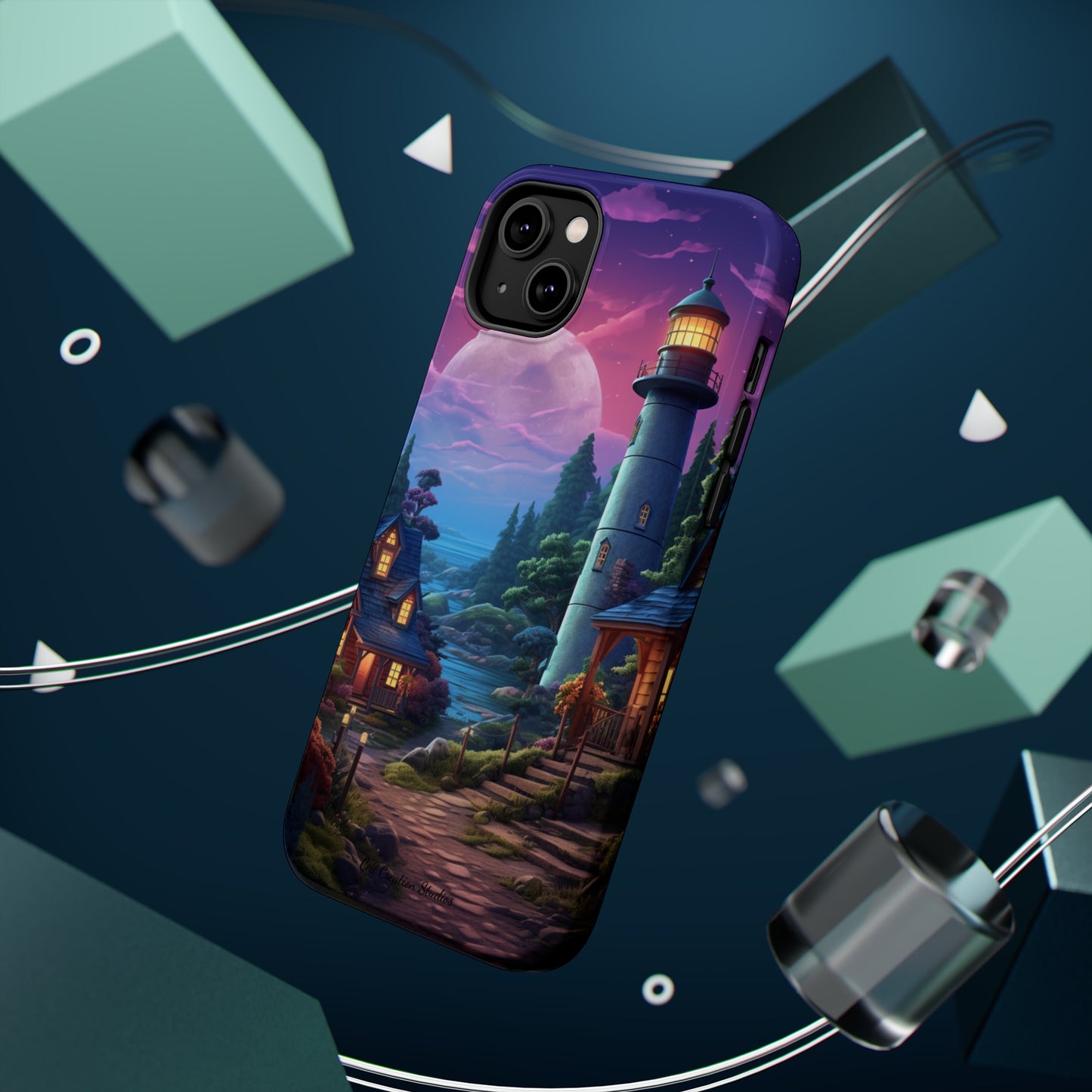 Introducing the "Tranquil Lighthouse Haven" Cell Phone Case – Embrace Serenity with a Picturesque Town and Lighthouse -MagSafe Tough Cases