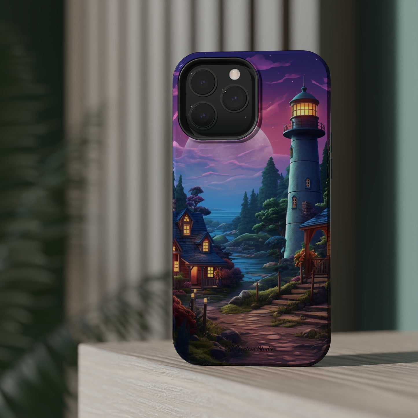 Introducing the "Tranquil Lighthouse Haven" Cell Phone Case – Embrace Serenity with a Picturesque Town and Lighthouse -MagSafe Tough Cases