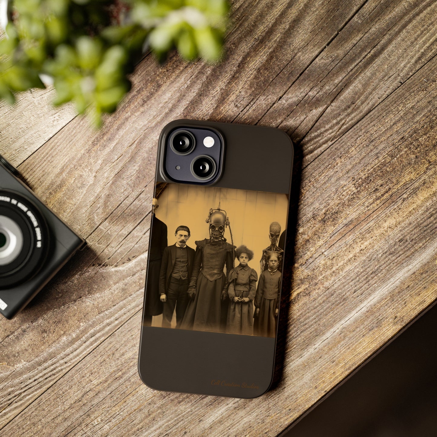 Introducing the "Vintage Odd Creatures" Cell Phone Case – Step into the Eerie Charm of a Haunting Family Portrait -Slim Phone Cases