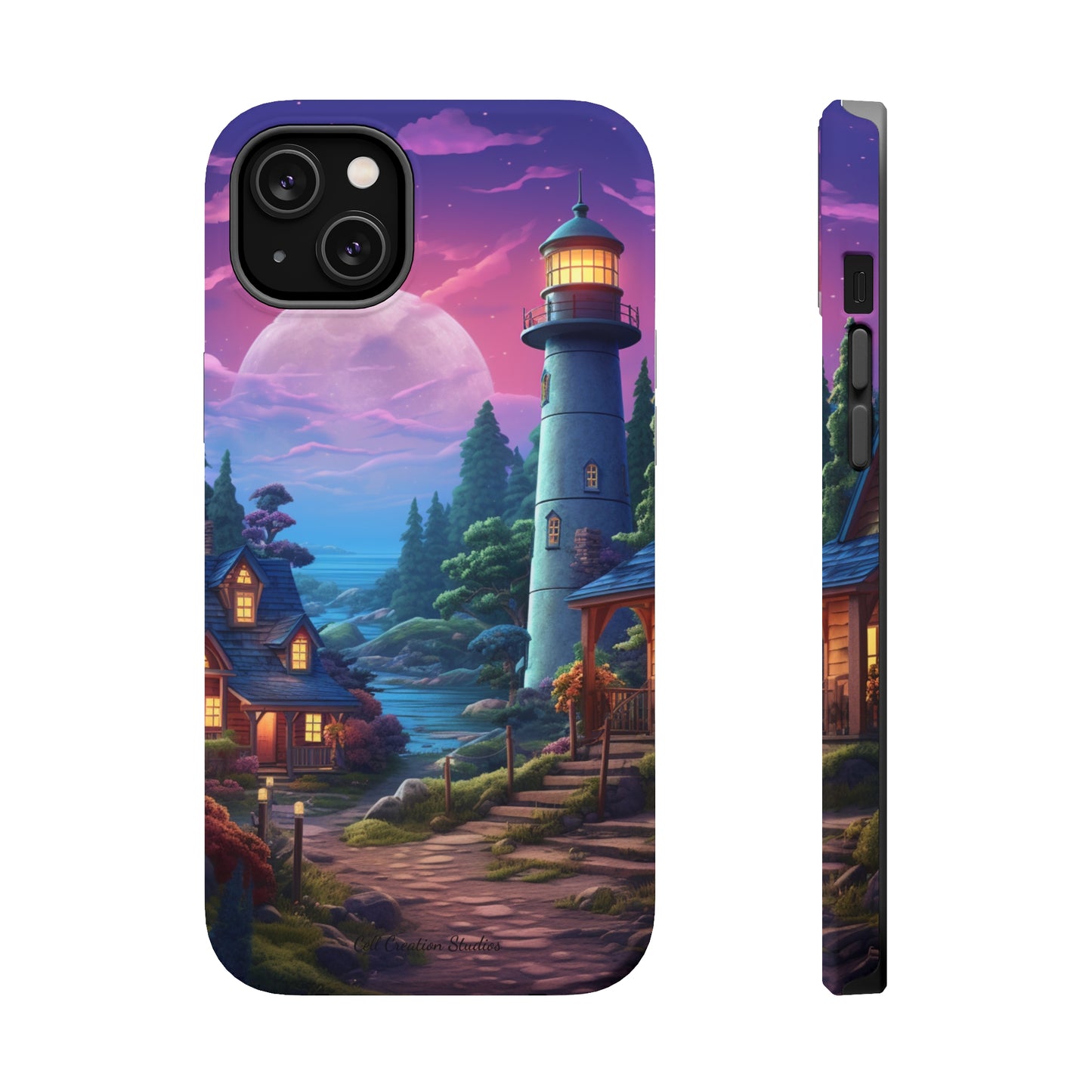Introducing the "Tranquil Lighthouse Haven" Cell Phone Case – Embrace Serenity with a Picturesque Town and Lighthouse -MagSafe Tough Cases