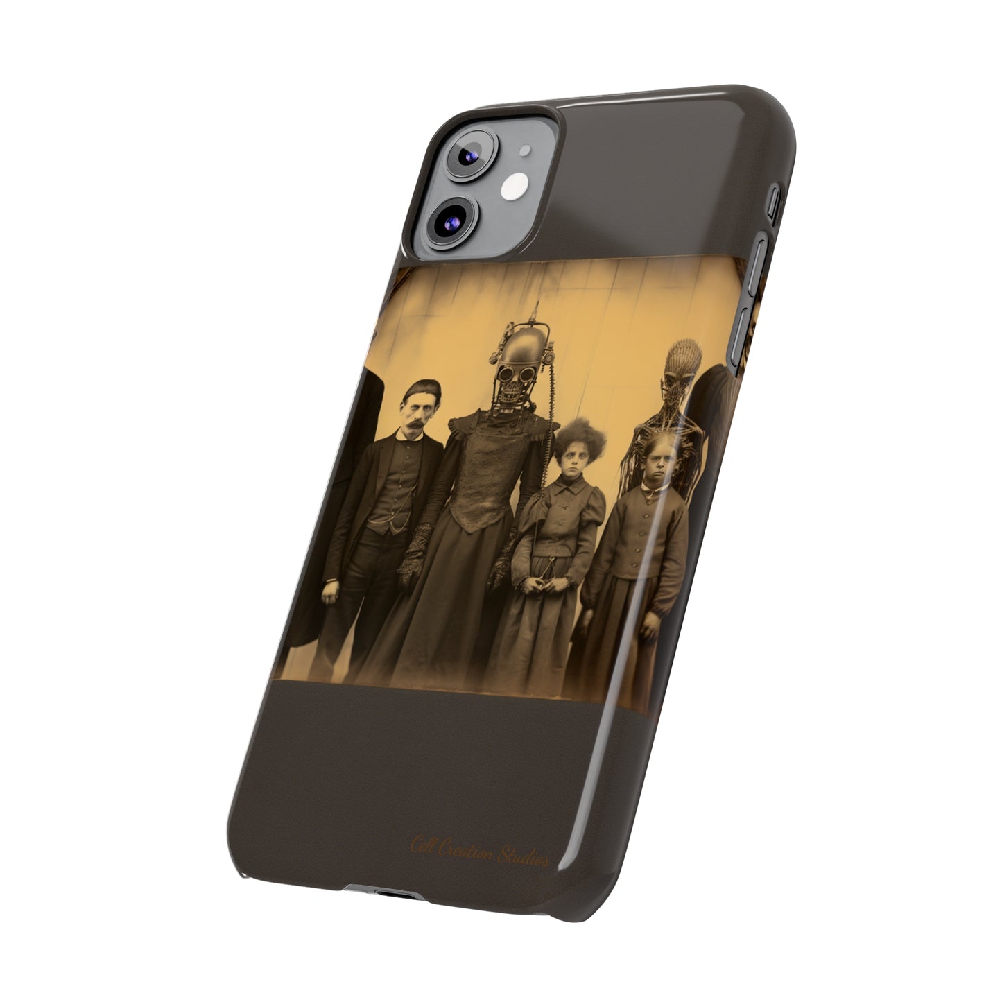 Introducing the "Vintage Odd Creatures" Cell Phone Case – Step into the Eerie Charm of a Haunting Family Portrait -Slim Phone Cases
