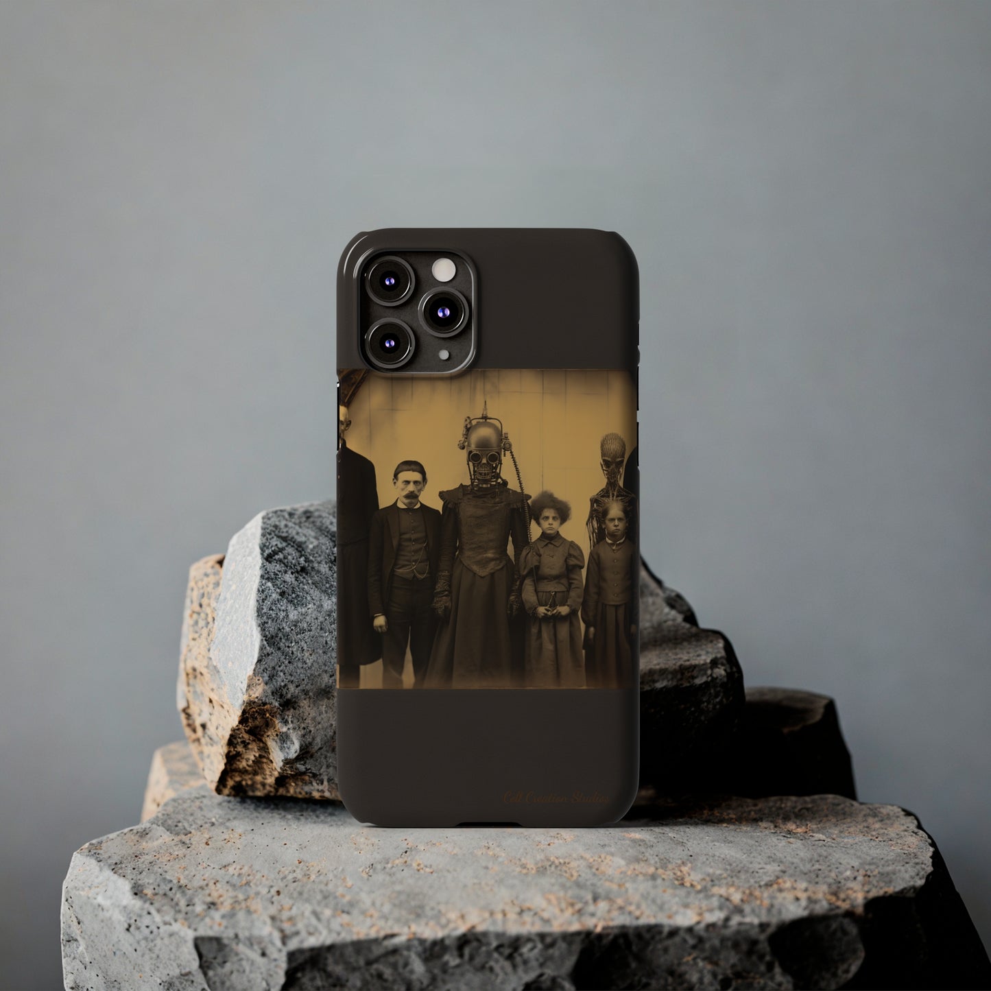 Introducing the "Vintage Odd Creatures" Cell Phone Case – Step into the Eerie Charm of a Haunting Family Portrait -Slim Phone Cases