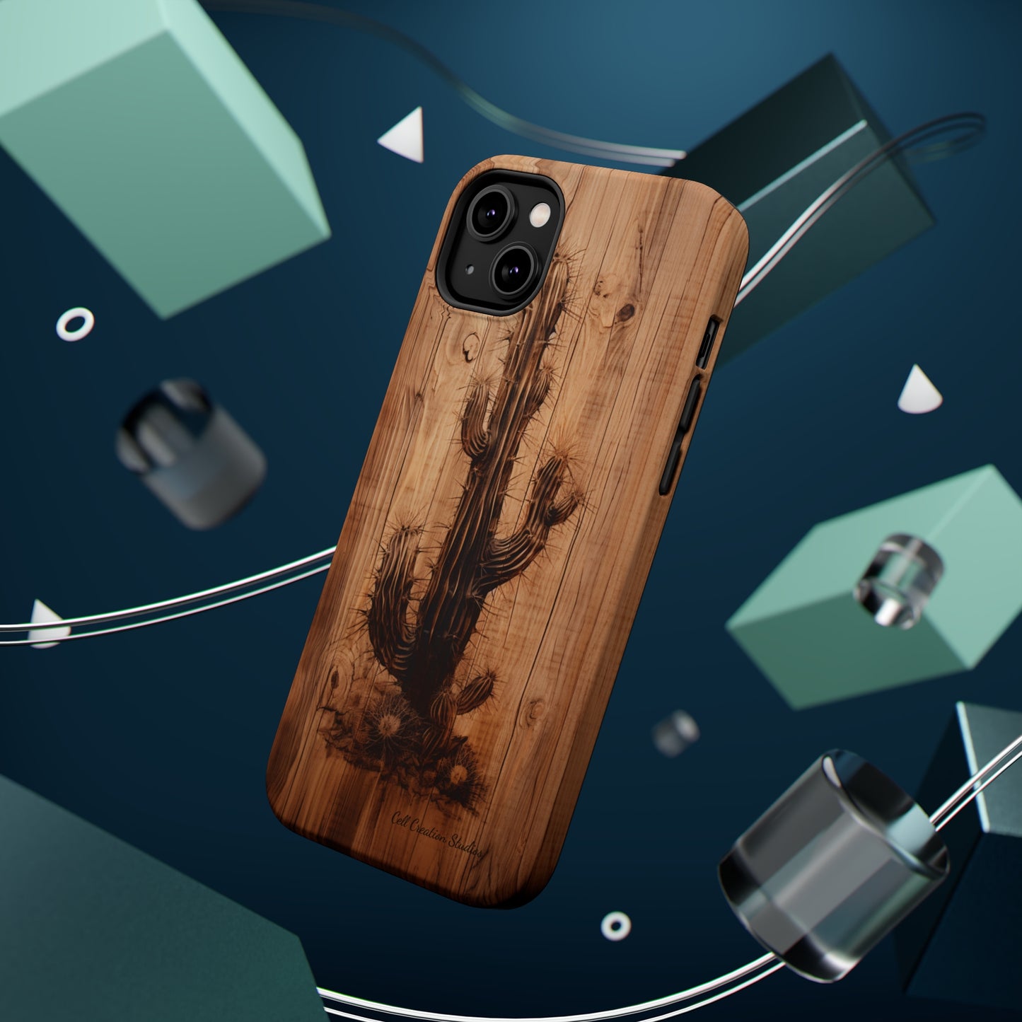 "Cactus Burnt Wood Design" Phone Case -MagSafe Tough Cases
