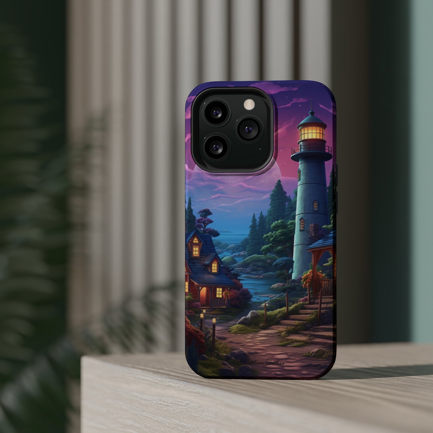 Introducing the "Tranquil Lighthouse Haven" Cell Phone Case – Embrace Serenity with a Picturesque Town and Lighthouse -MagSafe Tough Cases