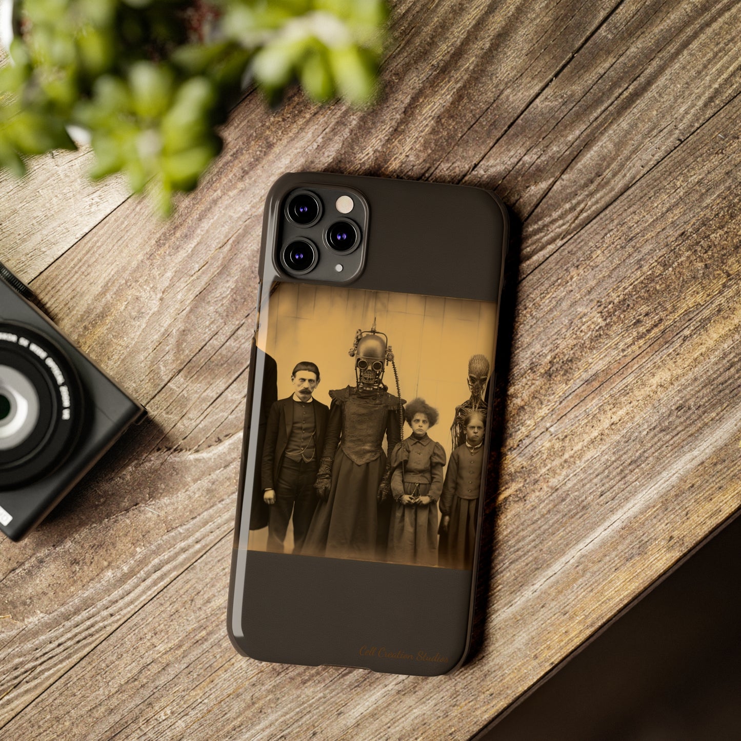 Introducing the "Vintage Odd Creatures" Cell Phone Case – Step into the Eerie Charm of a Haunting Family Portrait -Slim Phone Cases