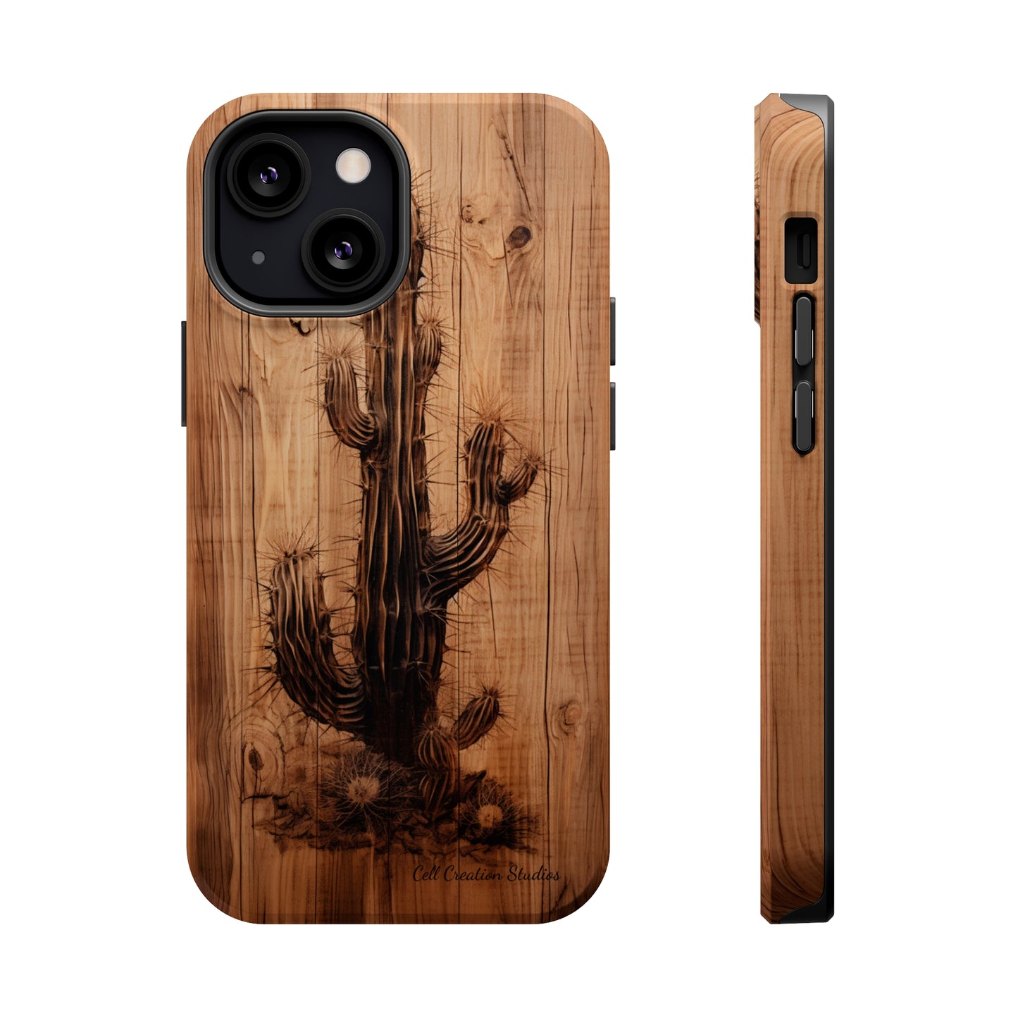 "Cactus Burnt Wood Design" Phone Case -MagSafe Tough Cases