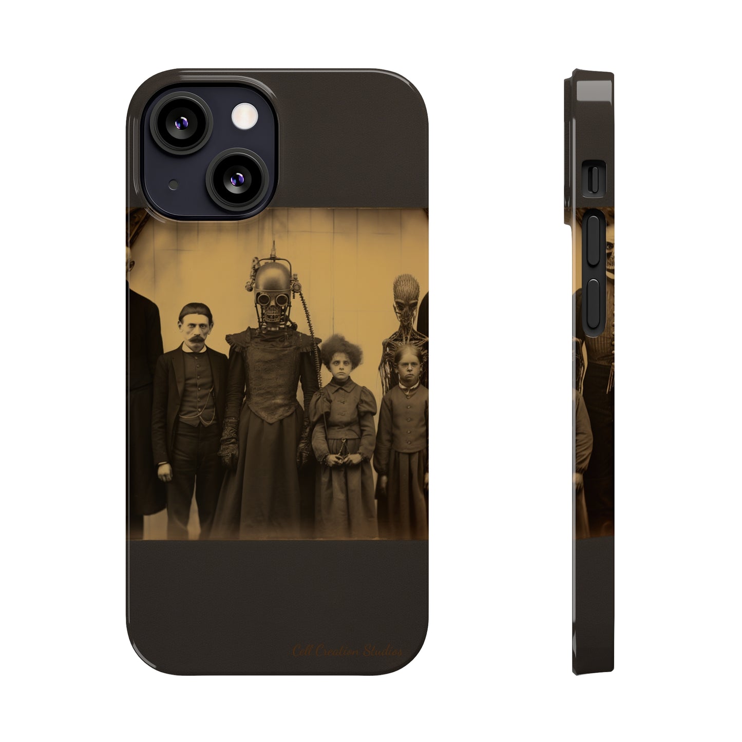 Introducing the "Vintage Odd Creatures" Cell Phone Case – Step into the Eerie Charm of a Haunting Family Portrait -Slim Phone Cases