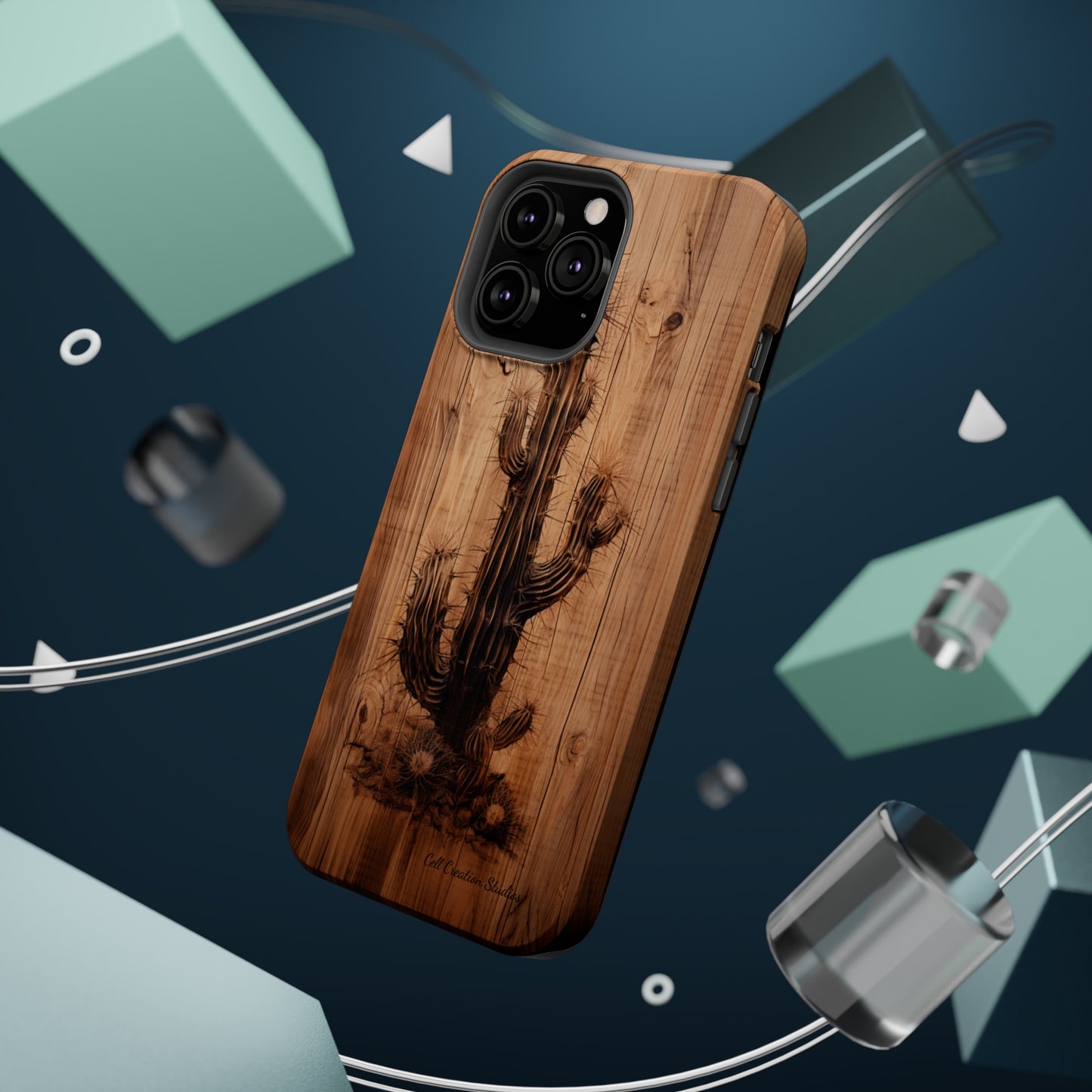 "Cactus Burnt Wood Design" Phone Case -MagSafe Tough Cases