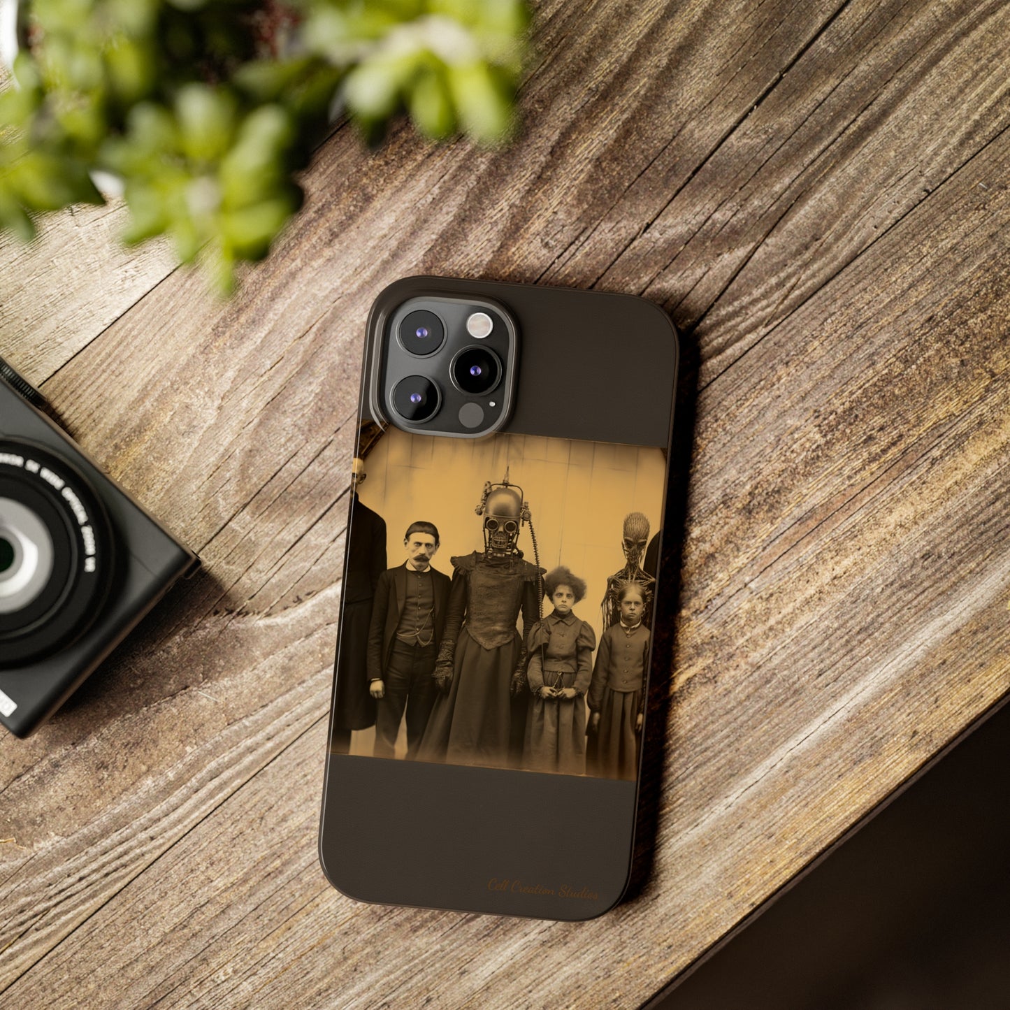 Introducing the "Vintage Odd Creatures" Cell Phone Case – Step into the Eerie Charm of a Haunting Family Portrait -Slim Phone Cases