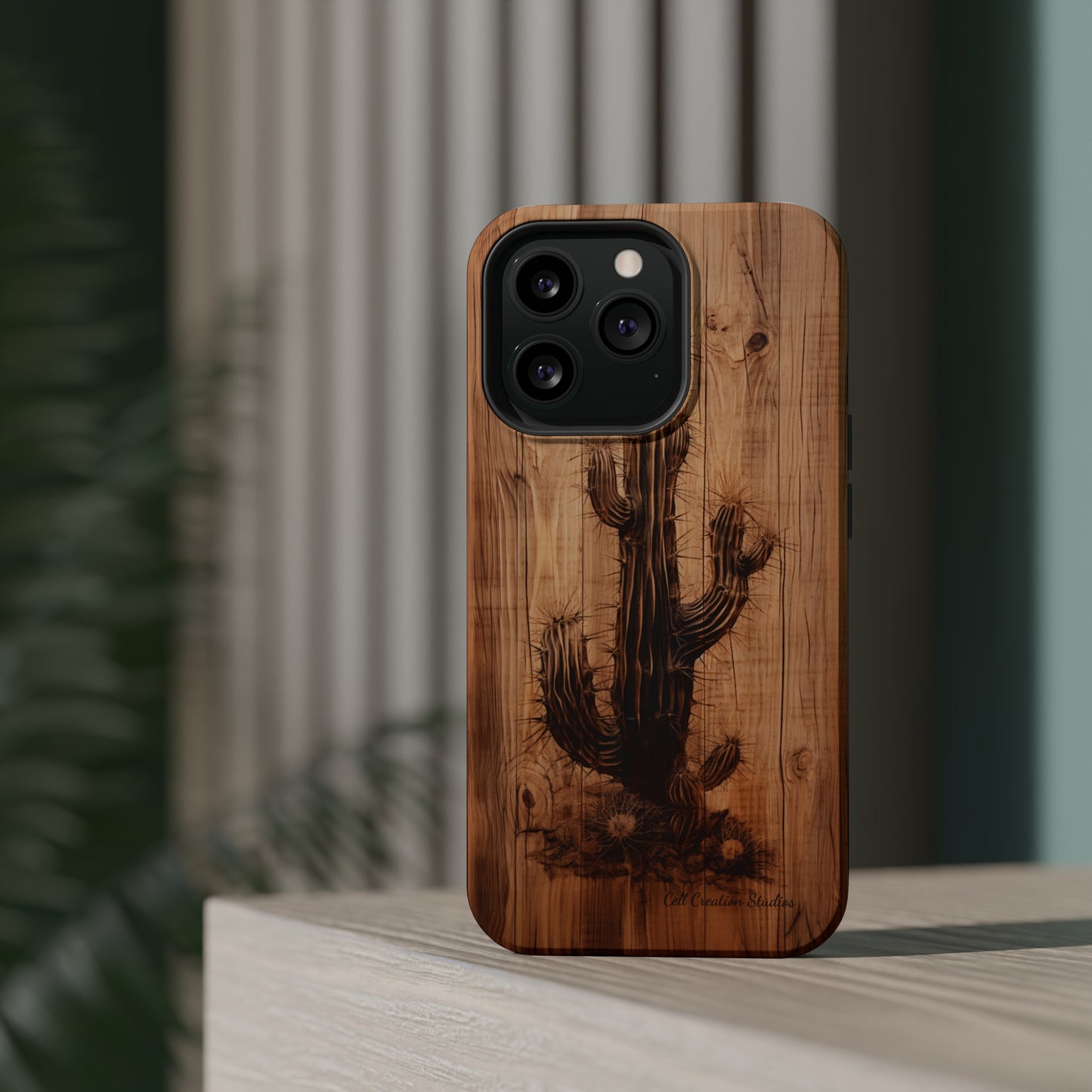 "Cactus Burnt Wood Design" Phone Case -MagSafe Tough Cases