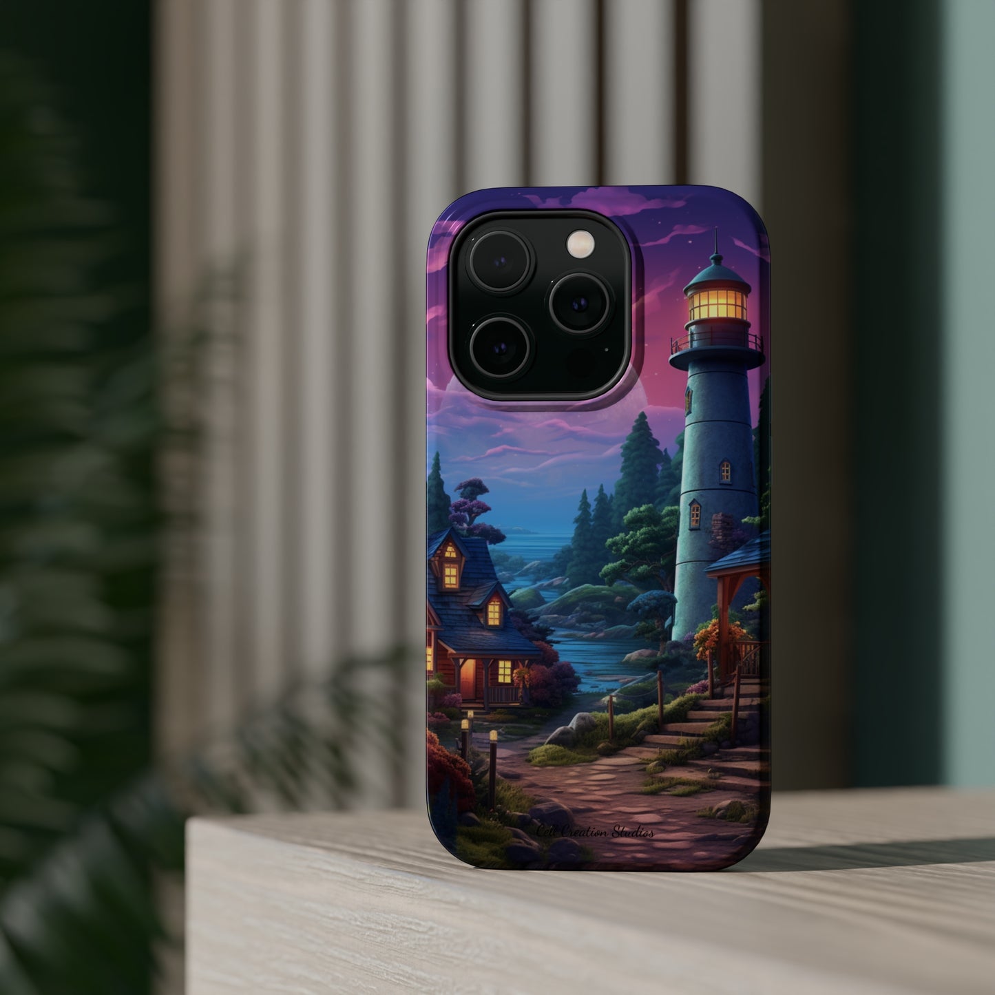 Introducing the "Tranquil Lighthouse Haven" Cell Phone Case – Embrace Serenity with a Picturesque Town and Lighthouse -MagSafe Tough Cases