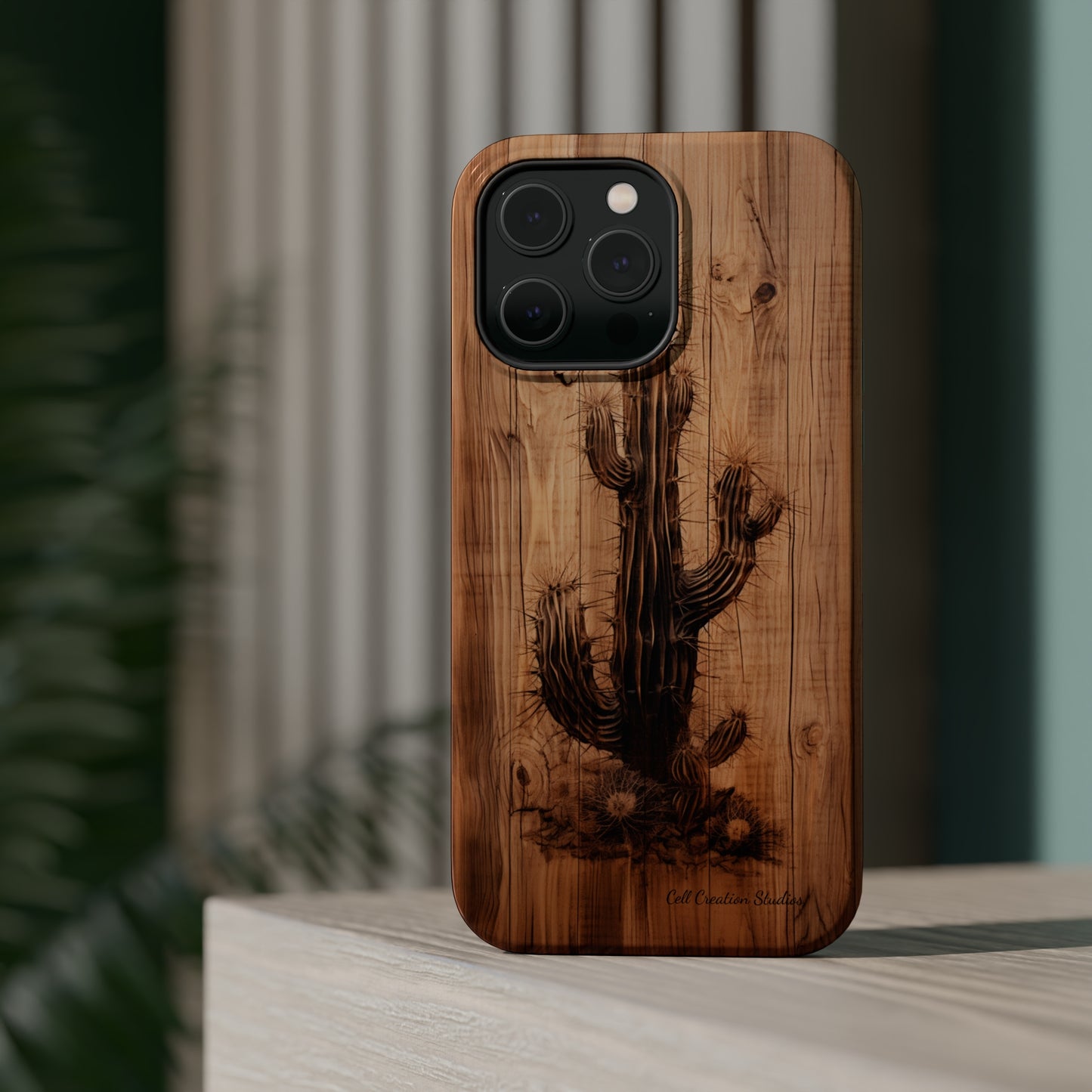 "Cactus Burnt Wood Design" Phone Case -MagSafe Tough Cases
