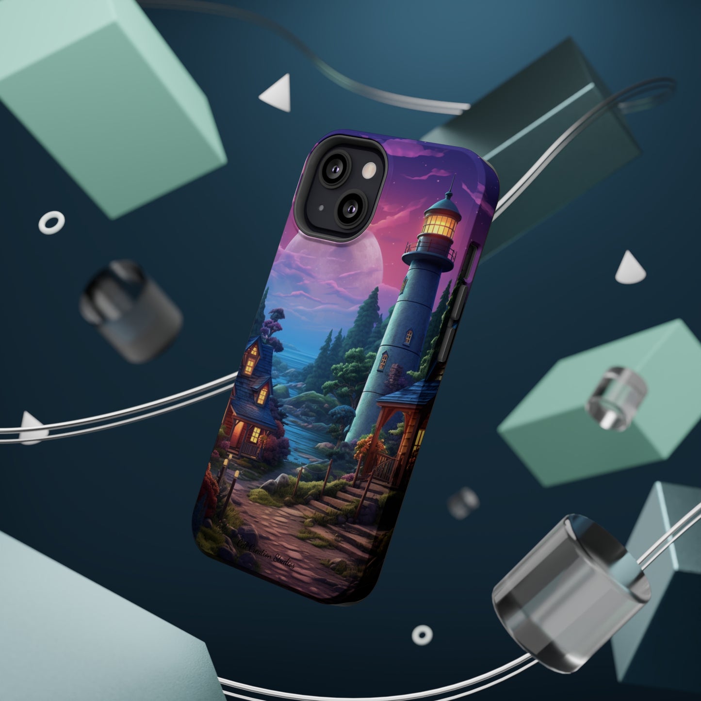 Introducing the "Tranquil Lighthouse Haven" Cell Phone Case – Embrace Serenity with a Picturesque Town and Lighthouse -MagSafe Tough Cases