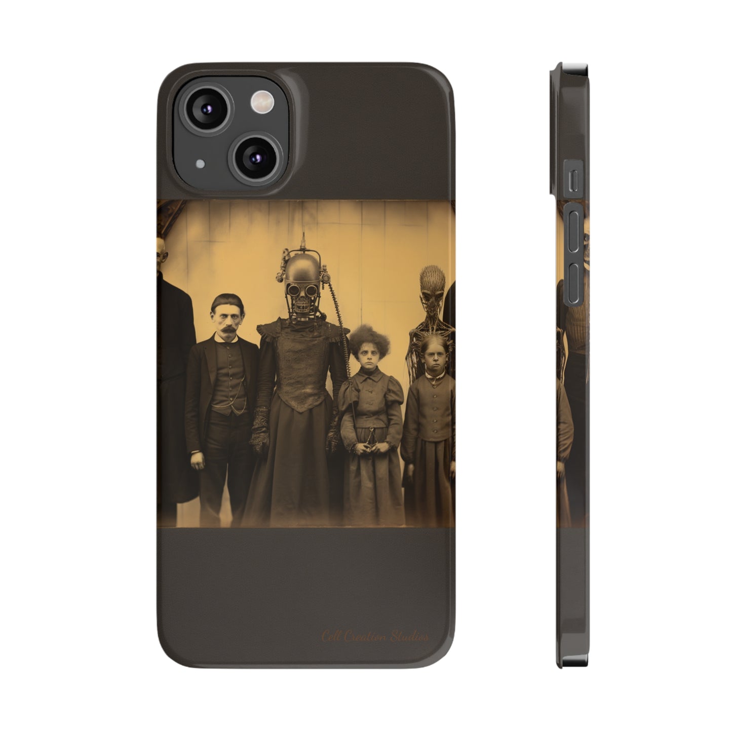 Introducing the "Vintage Odd Creatures" Cell Phone Case – Step into the Eerie Charm of a Haunting Family Portrait -Slim Phone Cases