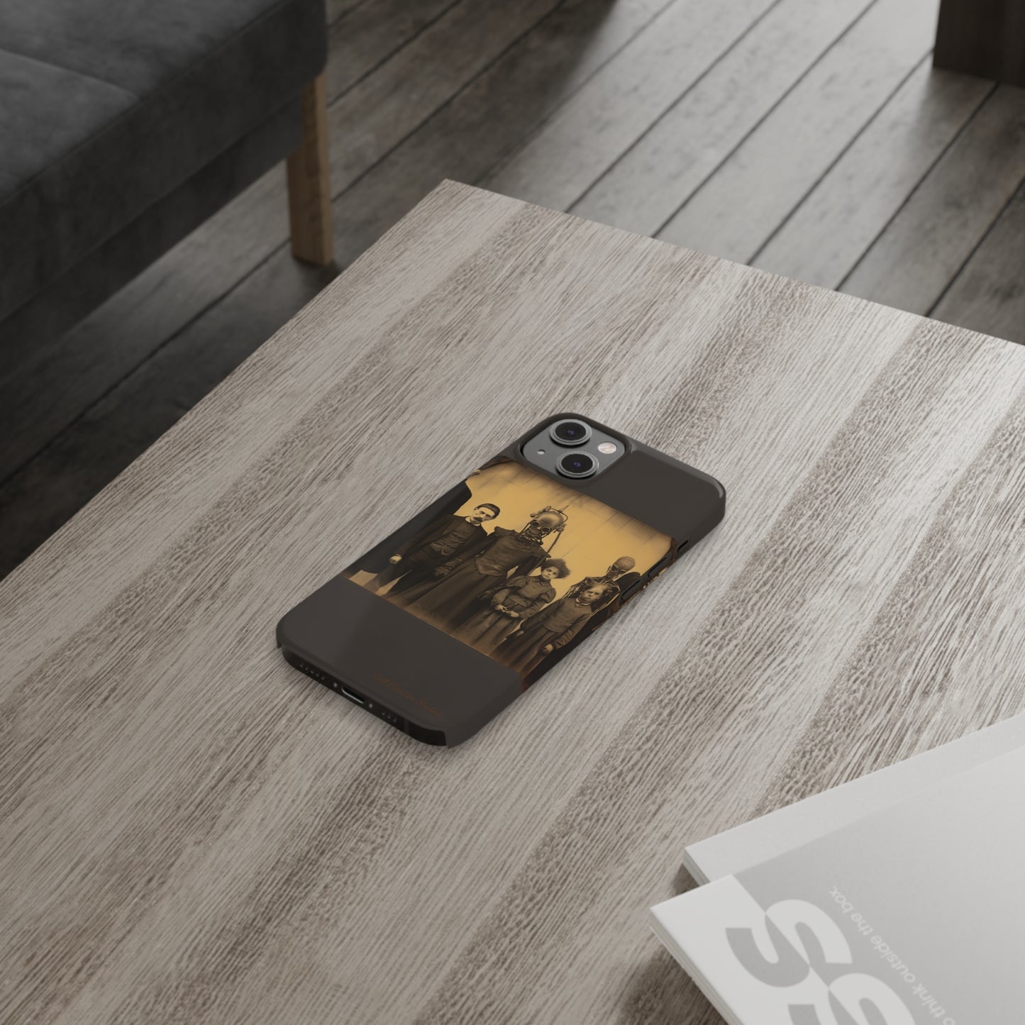 Introducing the "Vintage Odd Creatures" Cell Phone Case – Step into the Eerie Charm of a Haunting Family Portrait -Slim Phone Cases