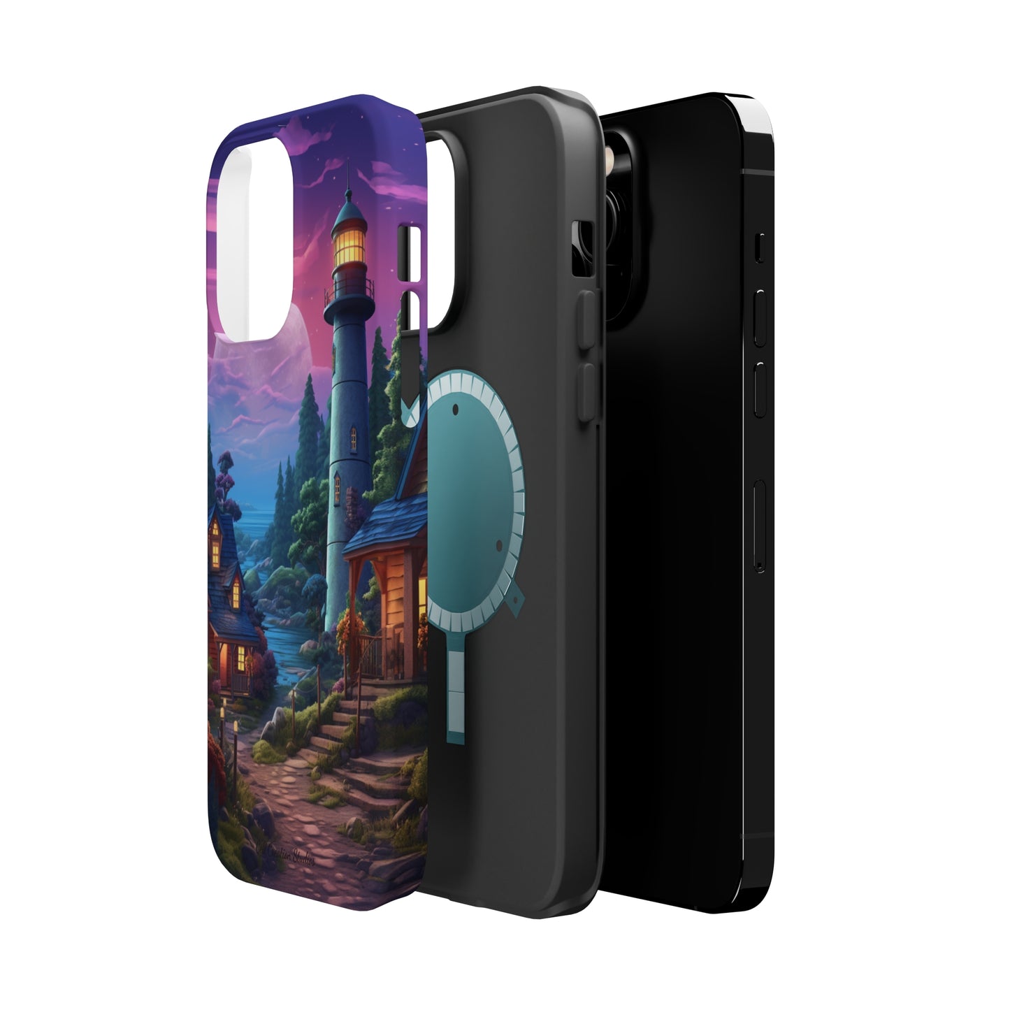 Introducing the "Tranquil Lighthouse Haven" Cell Phone Case – Embrace Serenity with a Picturesque Town and Lighthouse -MagSafe Tough Cases