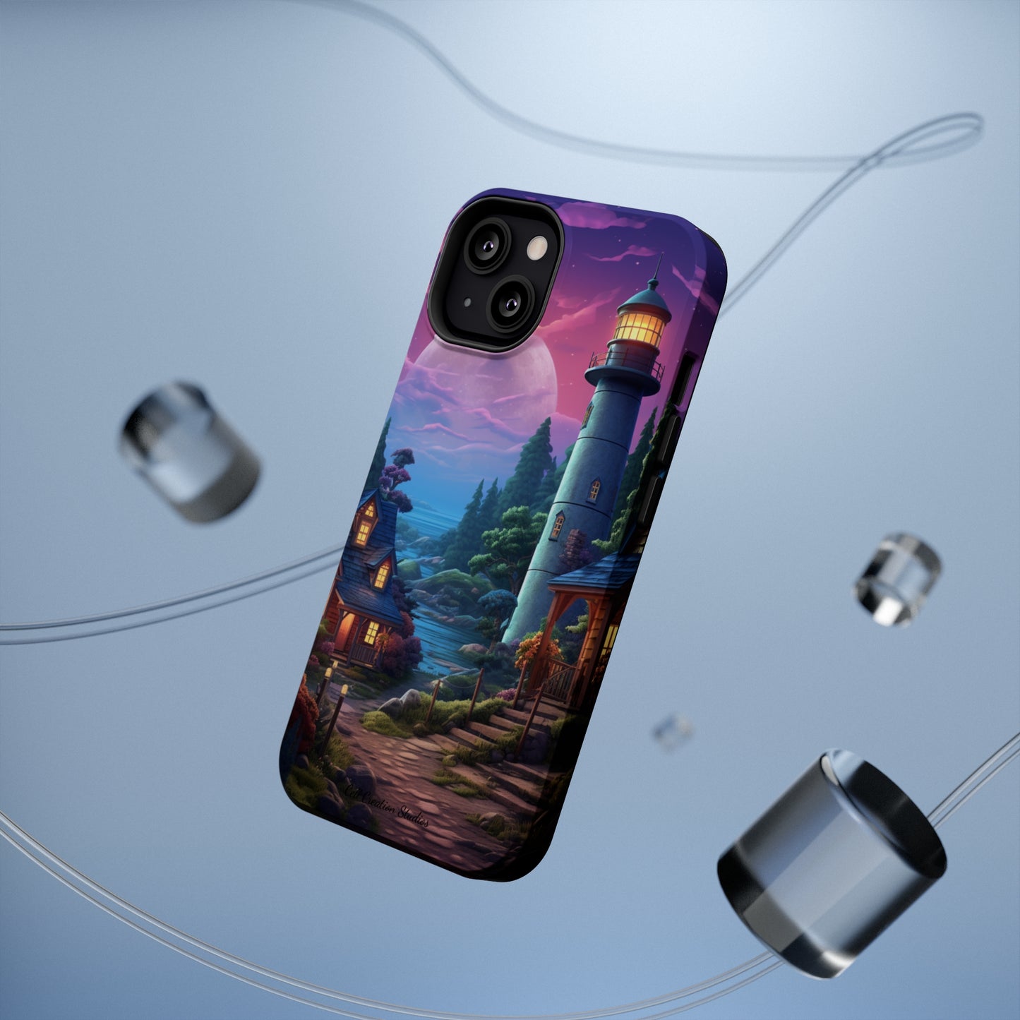 Introducing the "Tranquil Lighthouse Haven" Cell Phone Case – Embrace Serenity with a Picturesque Town and Lighthouse -MagSafe Tough Cases