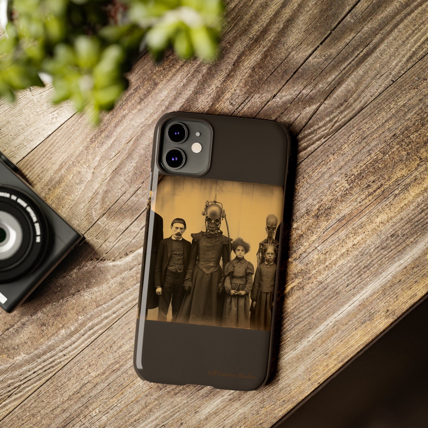 Introducing the "Vintage Odd Creatures" Cell Phone Case – Step into the Eerie Charm of a Haunting Family Portrait -Slim Phone Cases