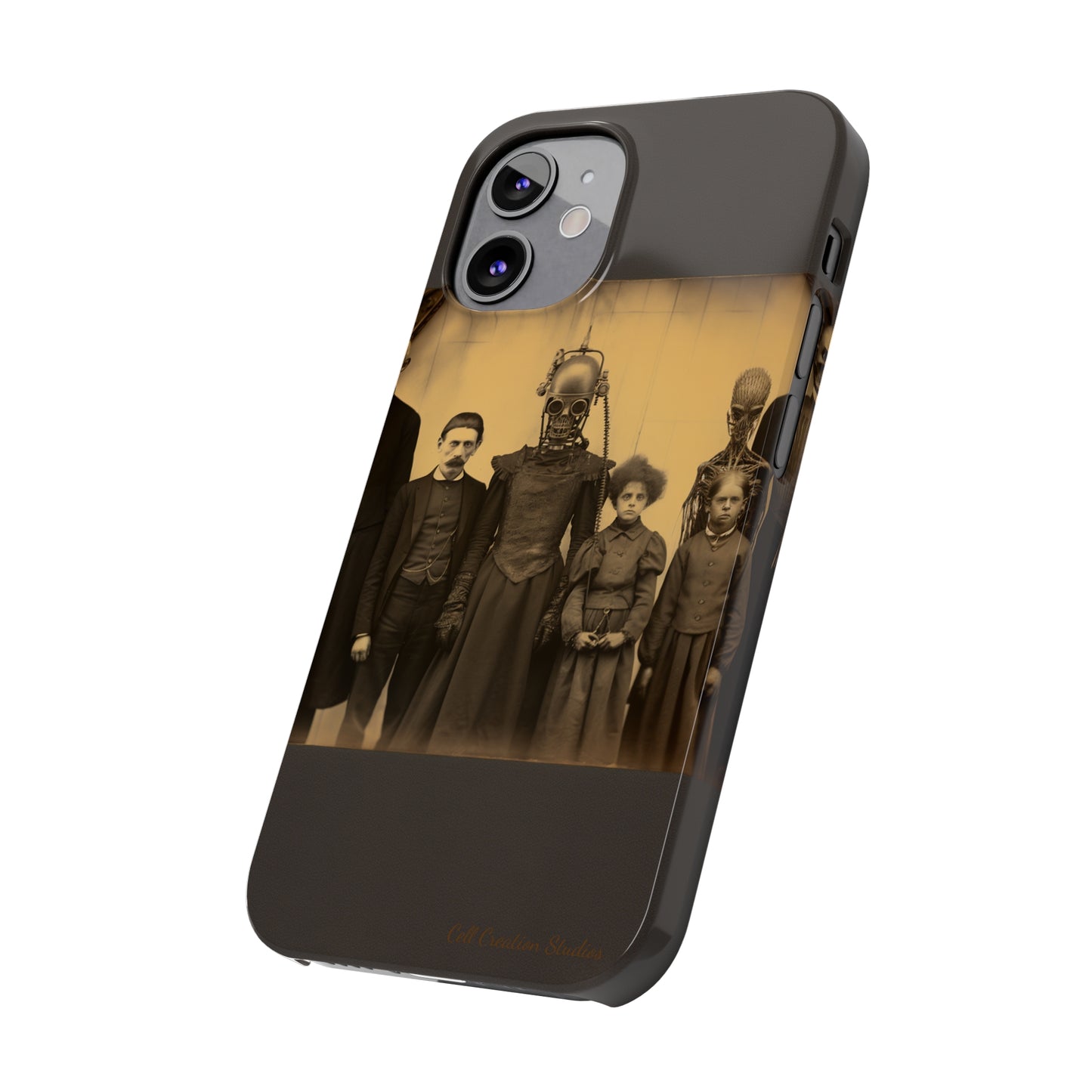 Introducing the "Vintage Odd Creatures" Cell Phone Case – Step into the Eerie Charm of a Haunting Family Portrait -Slim Phone Cases