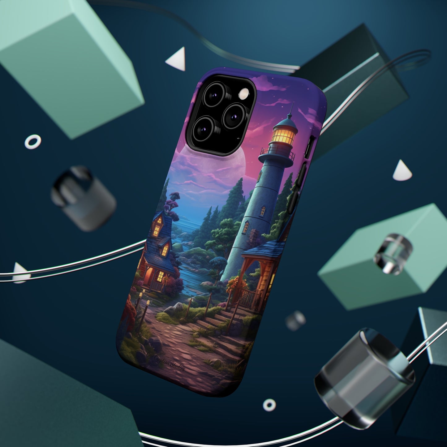 Introducing the "Tranquil Lighthouse Haven" Cell Phone Case – Embrace Serenity with a Picturesque Town and Lighthouse -MagSafe Tough Cases