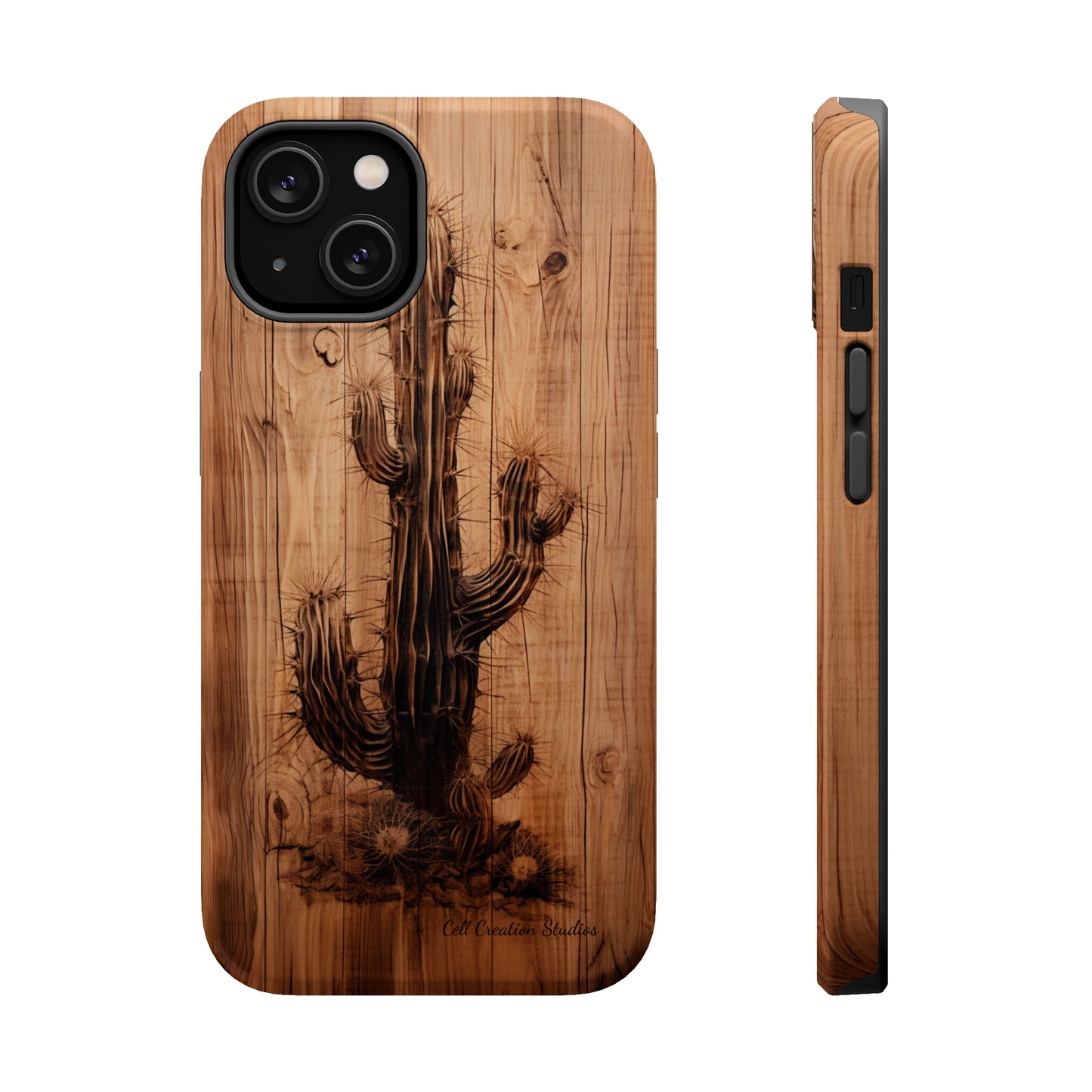 "Cactus Burnt Wood Design" Phone Case -MagSafe Tough Cases