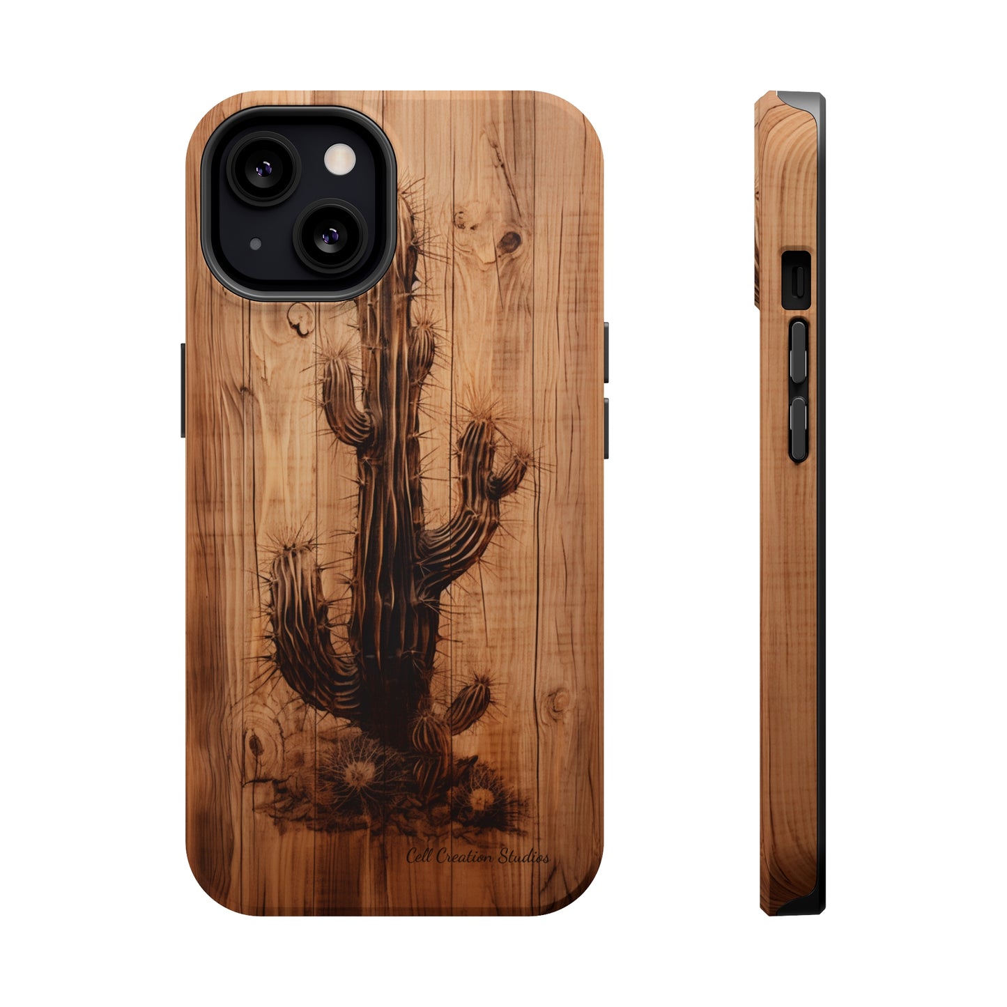 "Cactus Burnt Wood Design" Phone Case -MagSafe Tough Cases