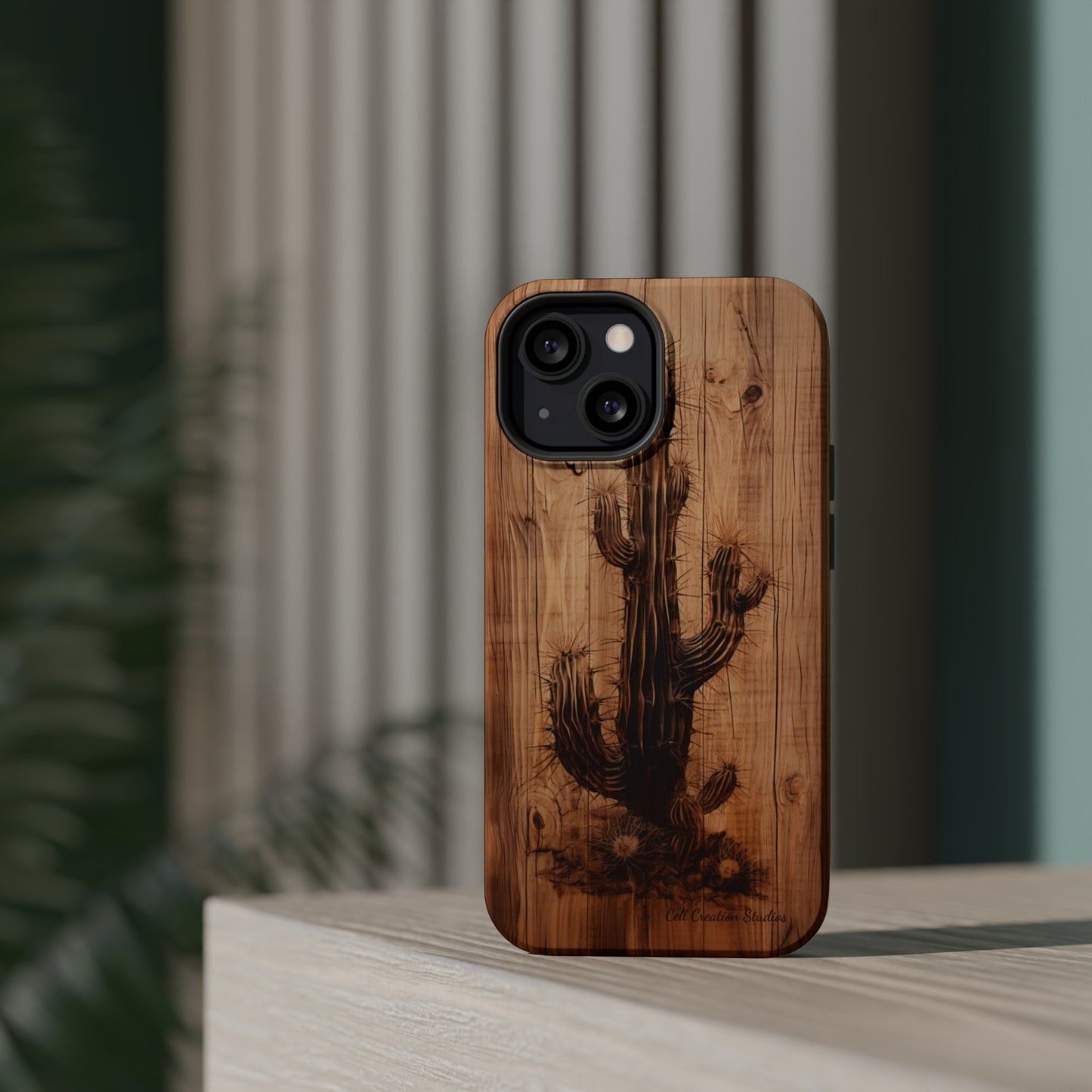"Cactus Burnt Wood Design" Phone Case -MagSafe Tough Cases