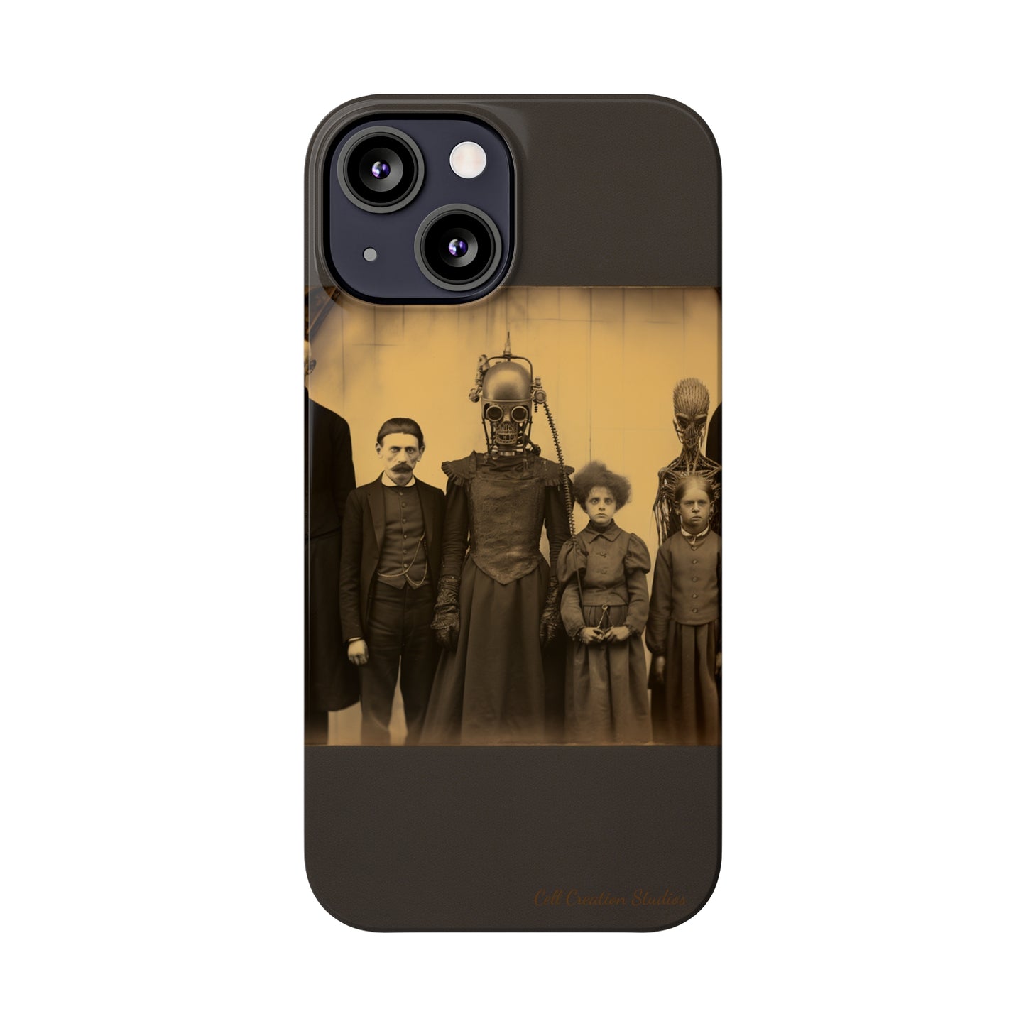 Introducing the "Vintage Odd Creatures" Cell Phone Case – Step into the Eerie Charm of a Haunting Family Portrait -Slim Phone Cases