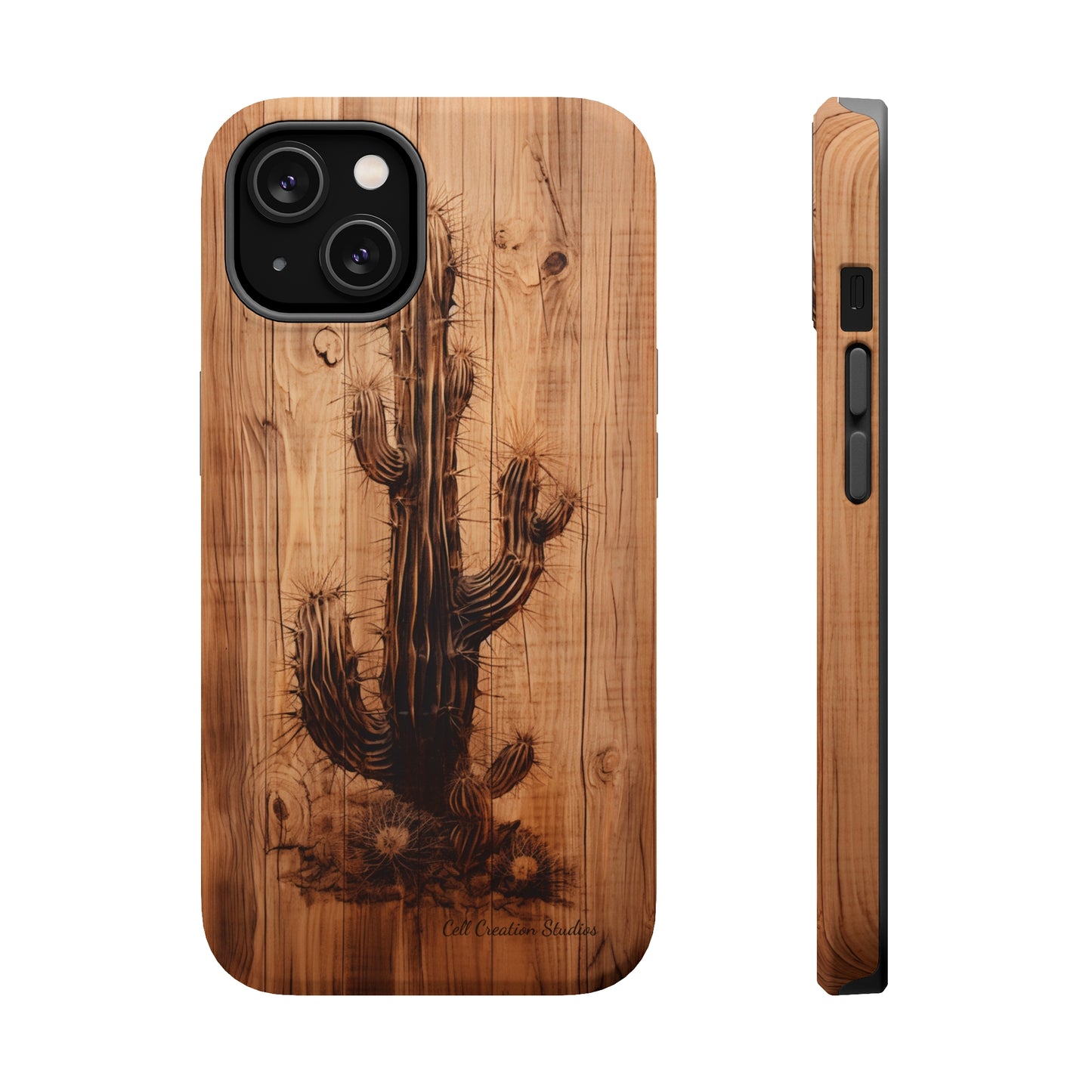 "Cactus Burnt Wood Design" Phone Case -MagSafe Tough Cases