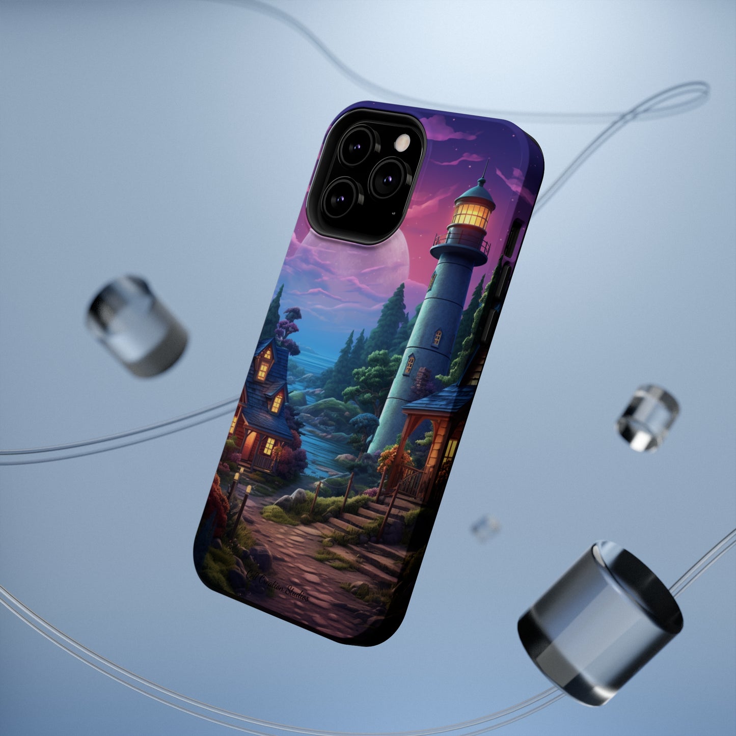 Introducing the "Tranquil Lighthouse Haven" Cell Phone Case – Embrace Serenity with a Picturesque Town and Lighthouse -MagSafe Tough Cases