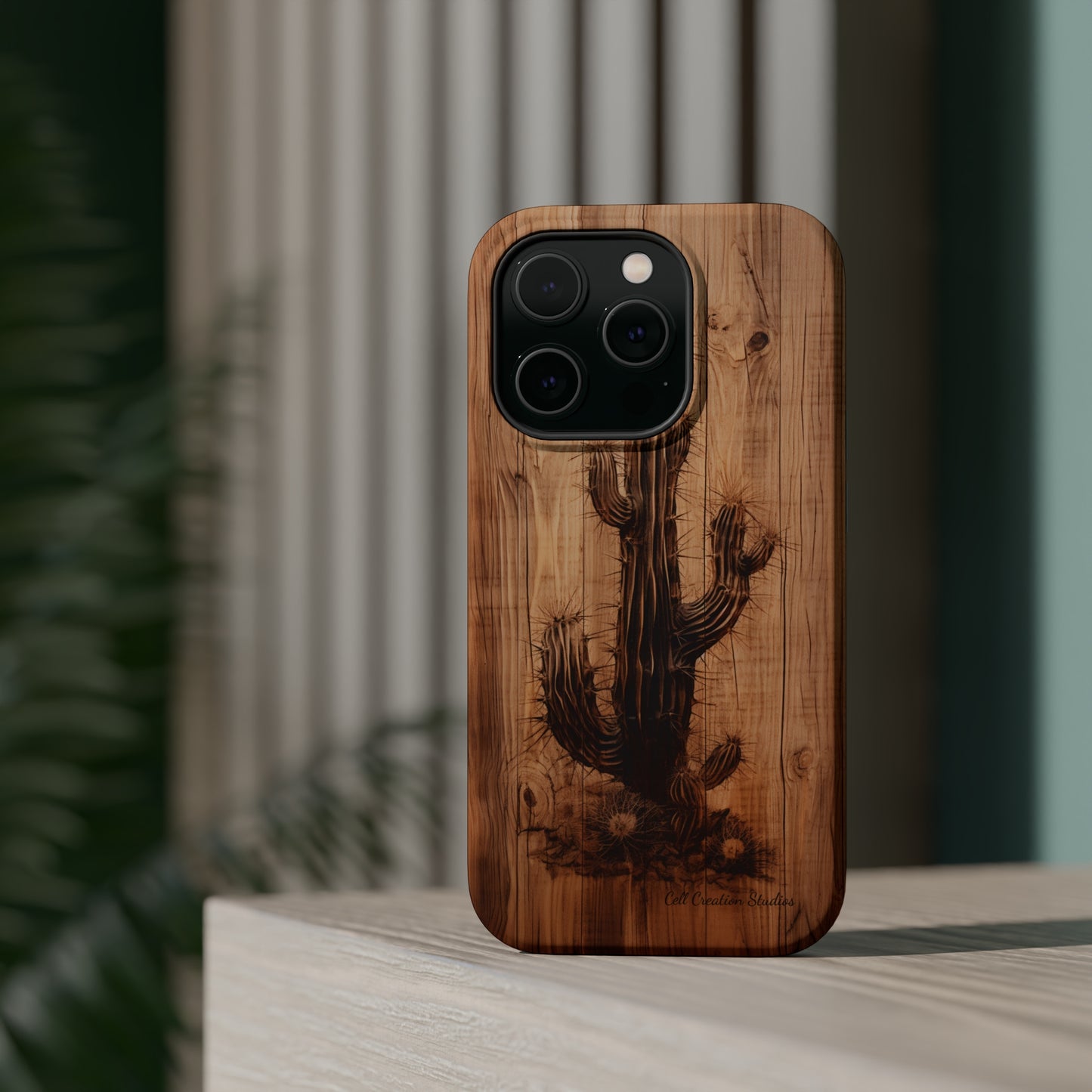 "Cactus Burnt Wood Design" Phone Case -MagSafe Tough Cases