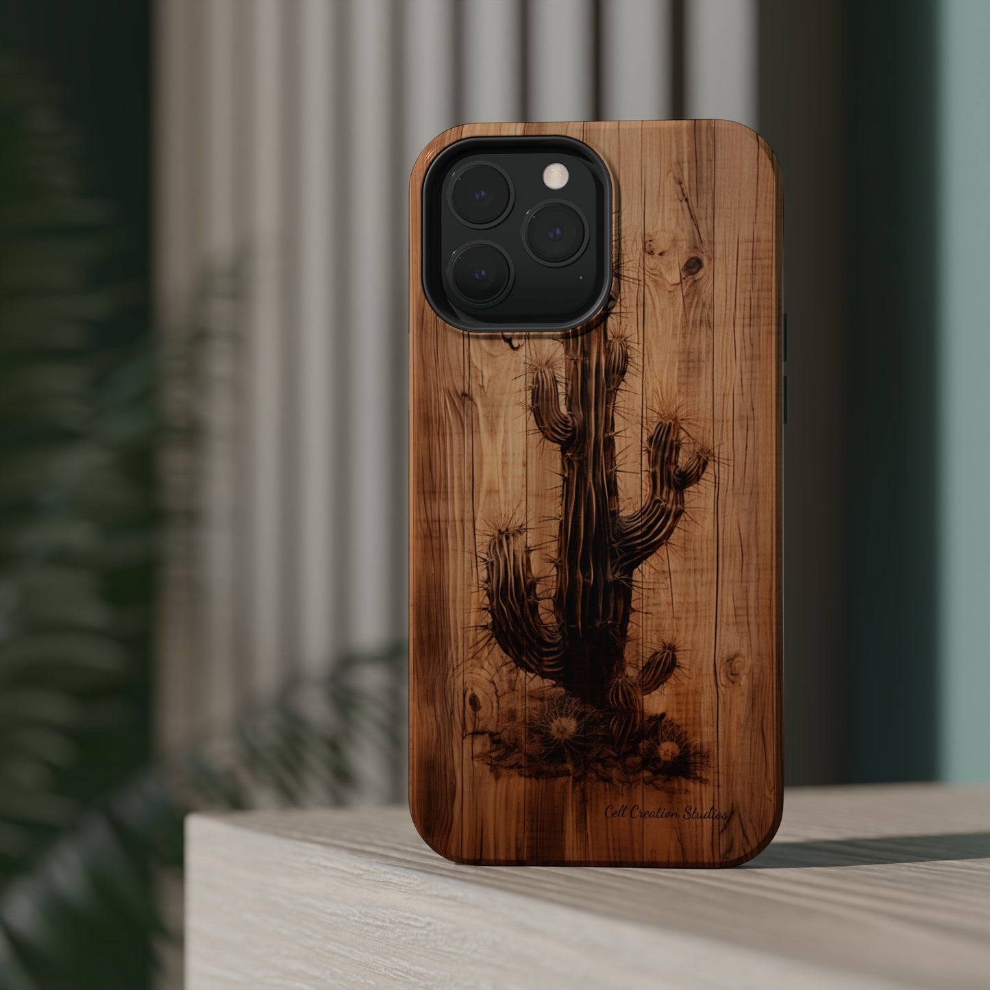 "Cactus Burnt Wood Design" Phone Case -MagSafe Tough Cases