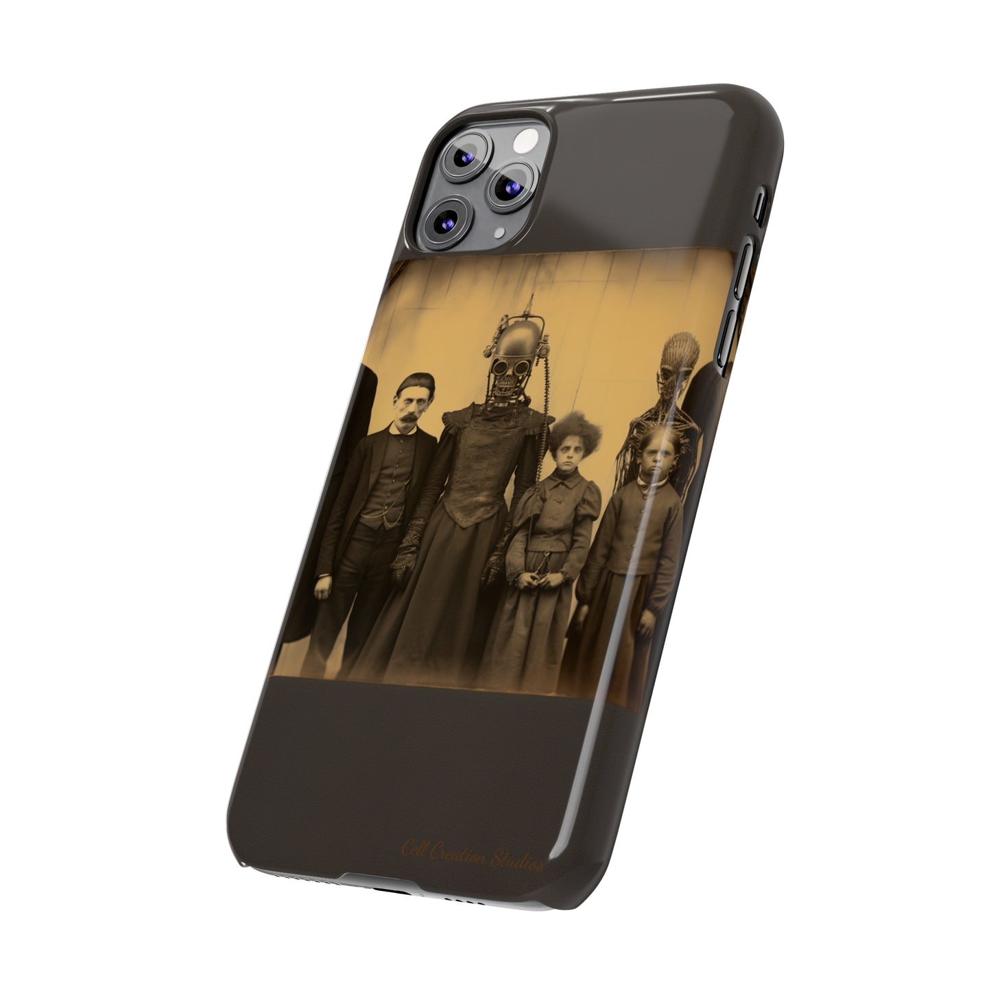 Introducing the "Vintage Odd Creatures" Cell Phone Case – Step into the Eerie Charm of a Haunting Family Portrait -Slim Phone Cases