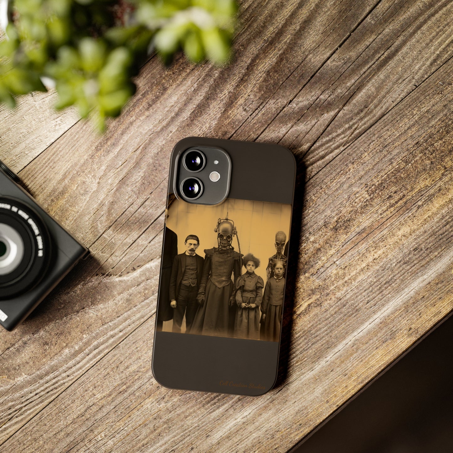 Introducing the "Vintage Odd Creatures" Cell Phone Case – Step into the Eerie Charm of a Haunting Family Portrait -Slim Phone Cases