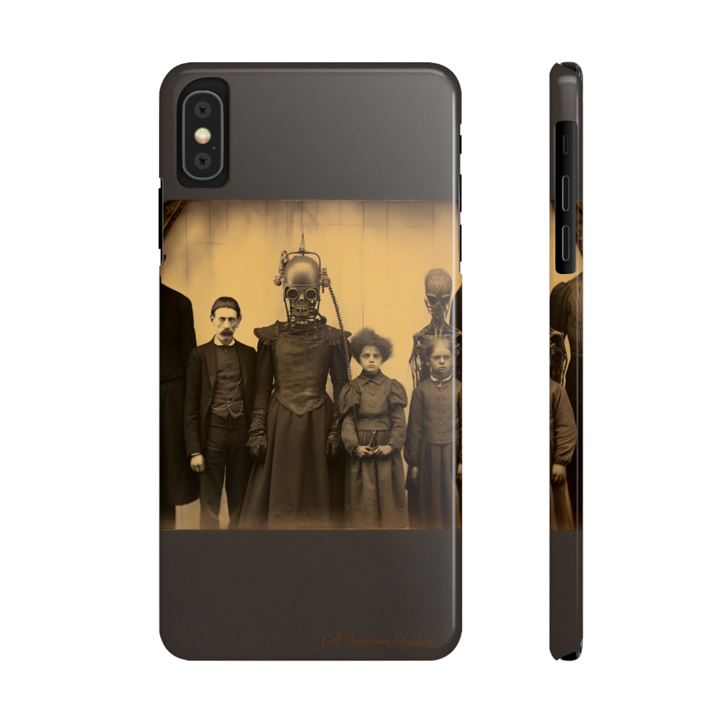 Introducing the "Vintage Odd Creatures" Cell Phone Case – Step into the Eerie Charm of a Haunting Family Portrait -Slim Phone Cases