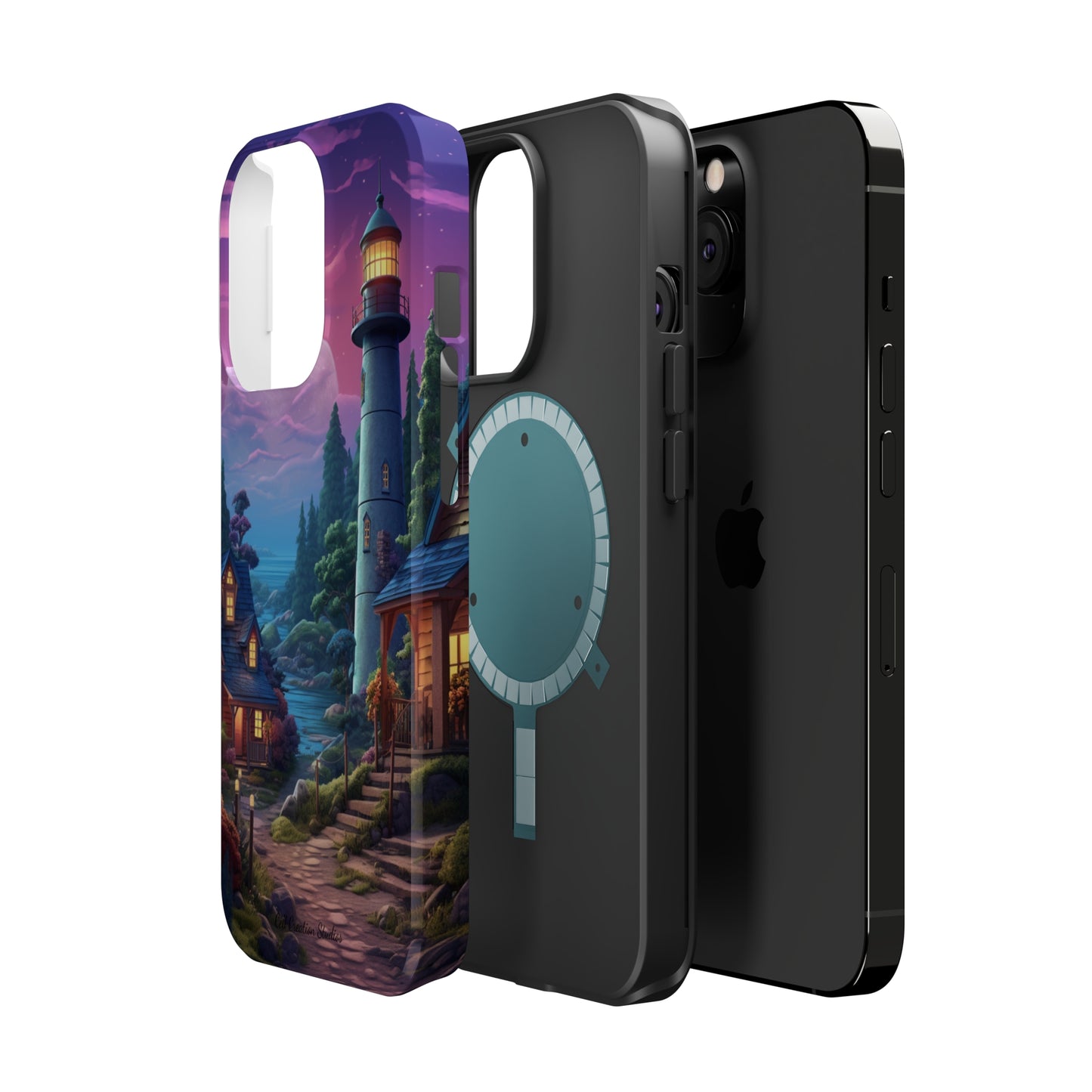 Introducing the "Tranquil Lighthouse Haven" Cell Phone Case – Embrace Serenity with a Picturesque Town and Lighthouse -MagSafe Tough Cases