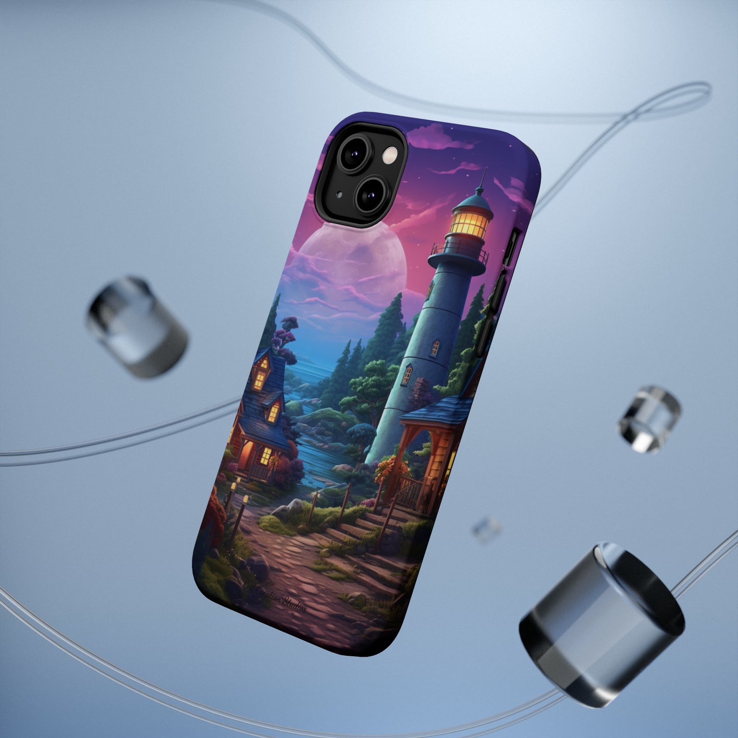 Introducing the "Tranquil Lighthouse Haven" Cell Phone Case – Embrace Serenity with a Picturesque Town and Lighthouse -MagSafe Tough Cases