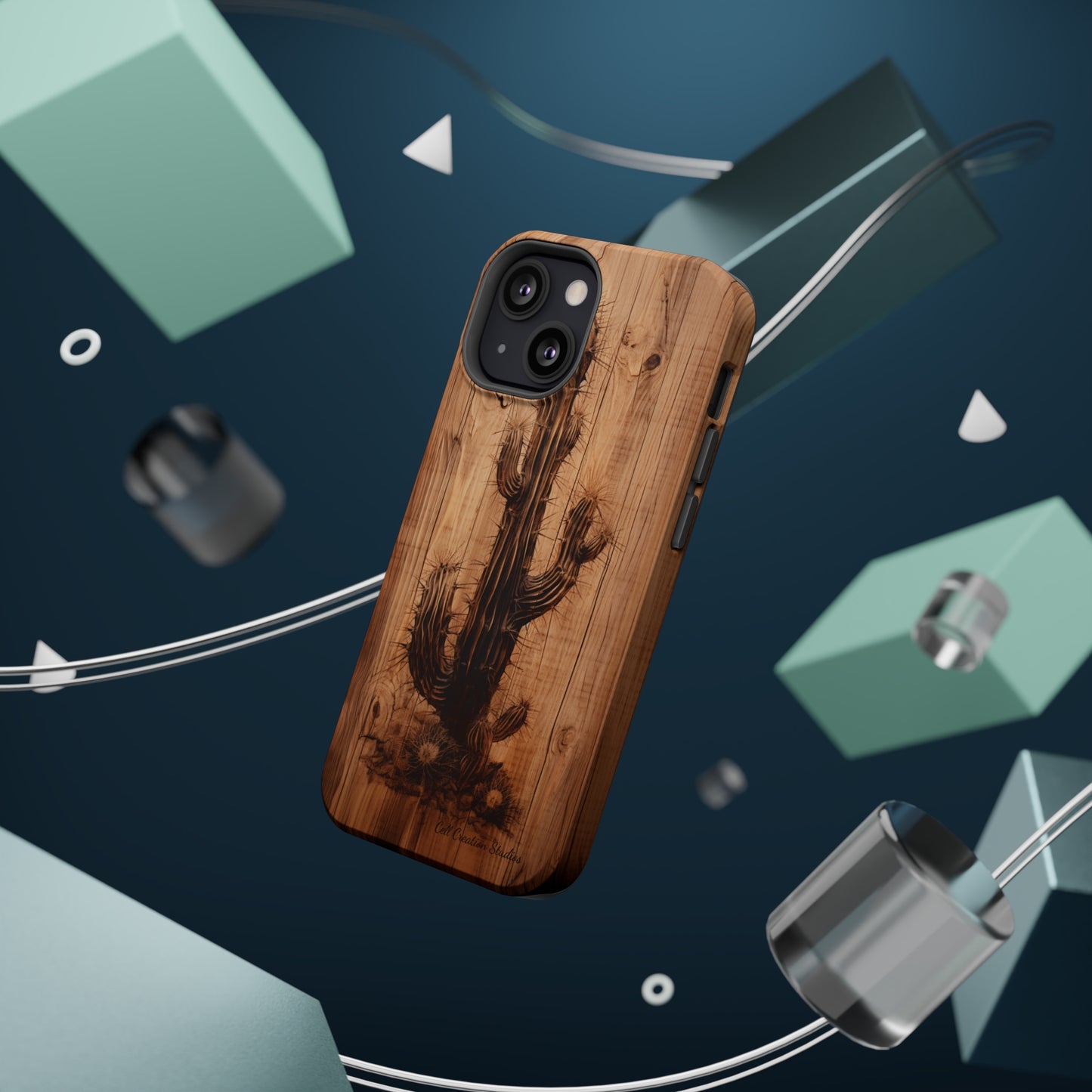 "Cactus Burnt Wood Design" Phone Case -MagSafe Tough Cases