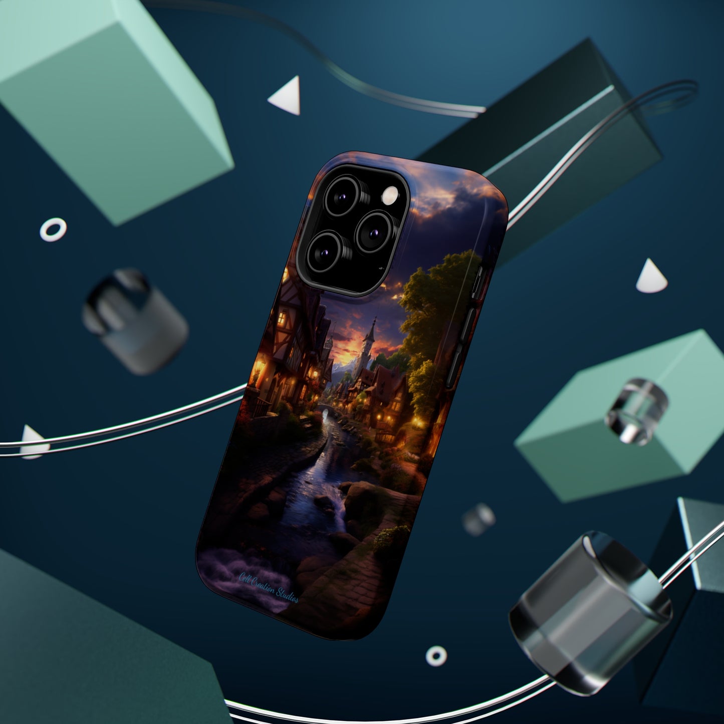Introducing the "Riverside Serenity" Cell Phone Case – Embrace Peace with a Tranquil Town and Flowing River -MagSafe Tough Cases