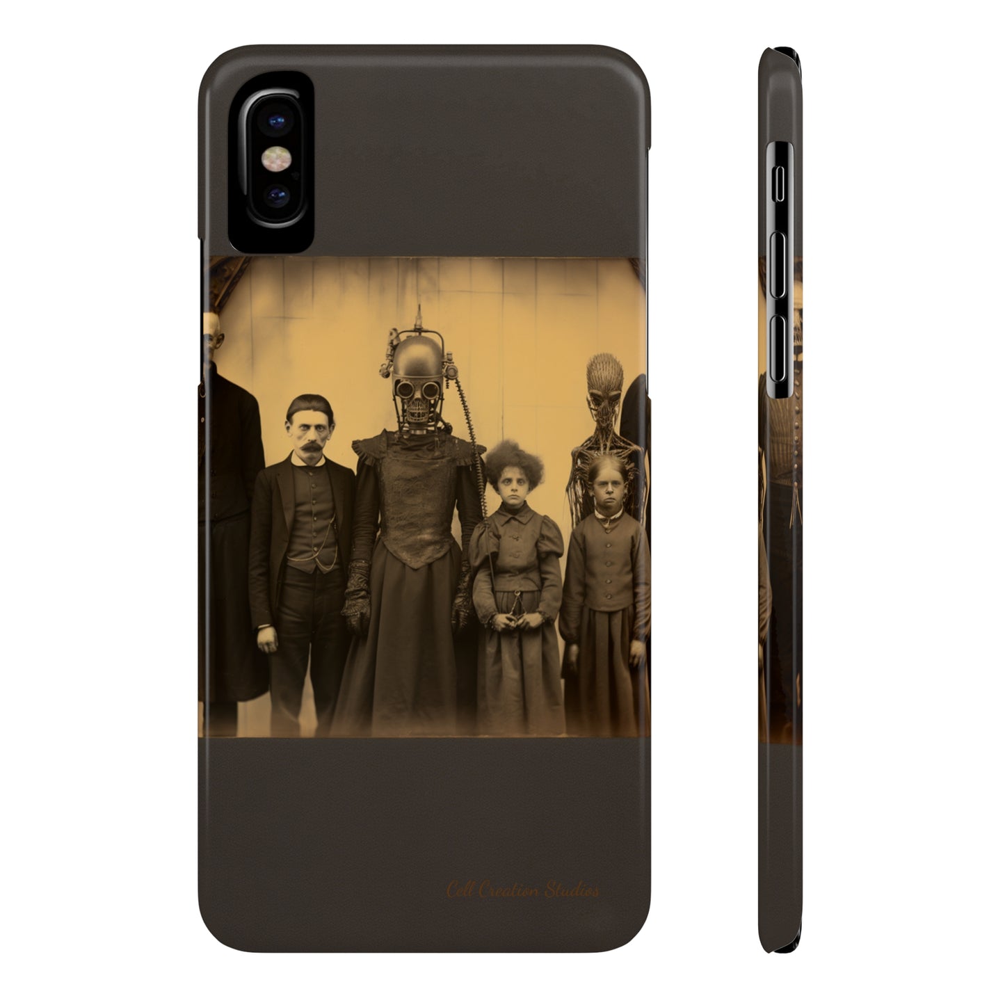 Introducing the "Vintage Odd Creatures" Cell Phone Case – Step into the Eerie Charm of a Haunting Family Portrait -Slim Phone Cases
