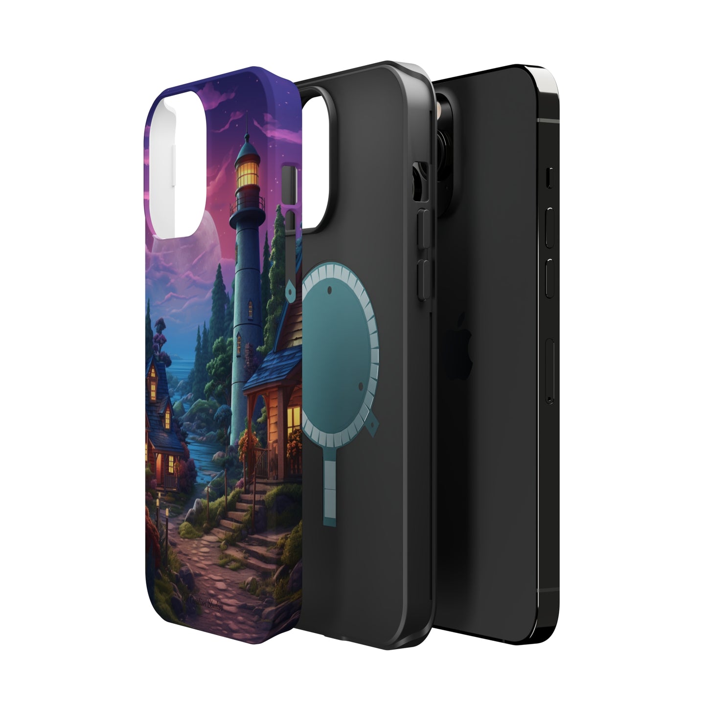 Introducing the "Tranquil Lighthouse Haven" Cell Phone Case – Embrace Serenity with a Picturesque Town and Lighthouse -MagSafe Tough Cases