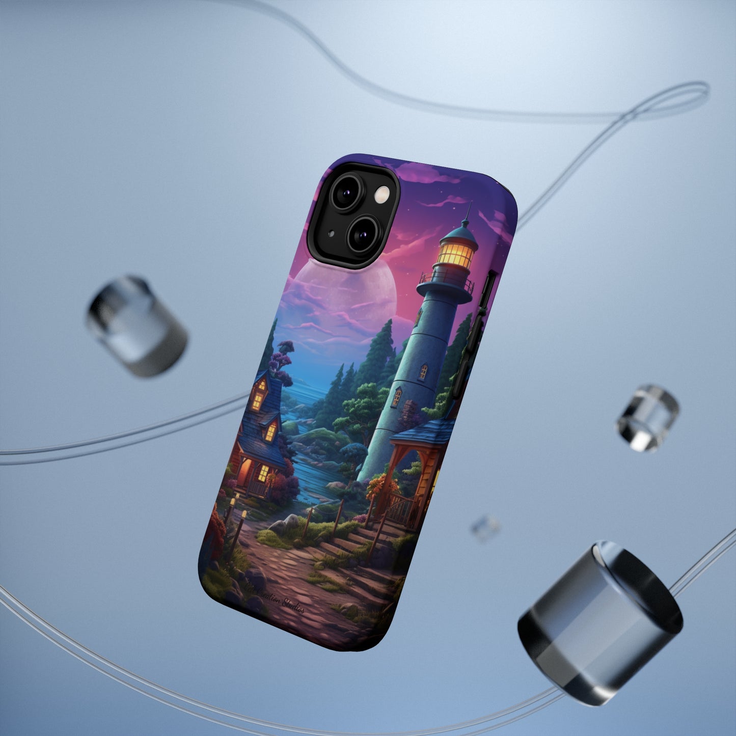 Introducing the "Tranquil Lighthouse Haven" Cell Phone Case – Embrace Serenity with a Picturesque Town and Lighthouse -MagSafe Tough Cases