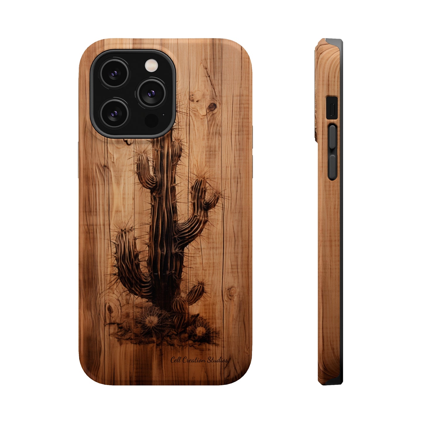 "Cactus Burnt Wood Design" Phone Case -MagSafe Tough Cases